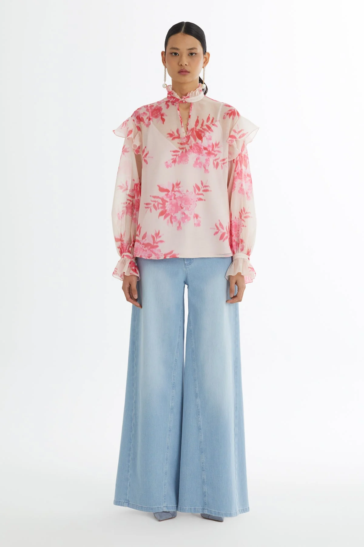 Pink Ruffled Collar and Sleeve Blouse - Image 2