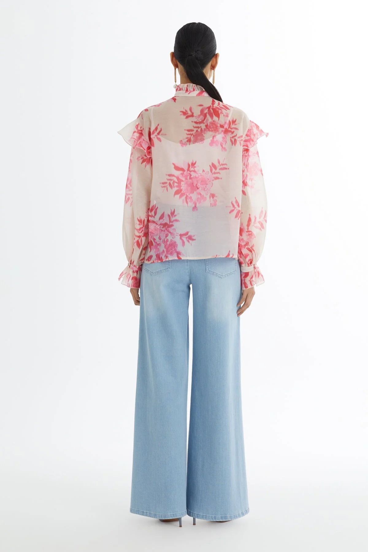 Pink Ruffled Collar and Sleeve Blouse - Image 4