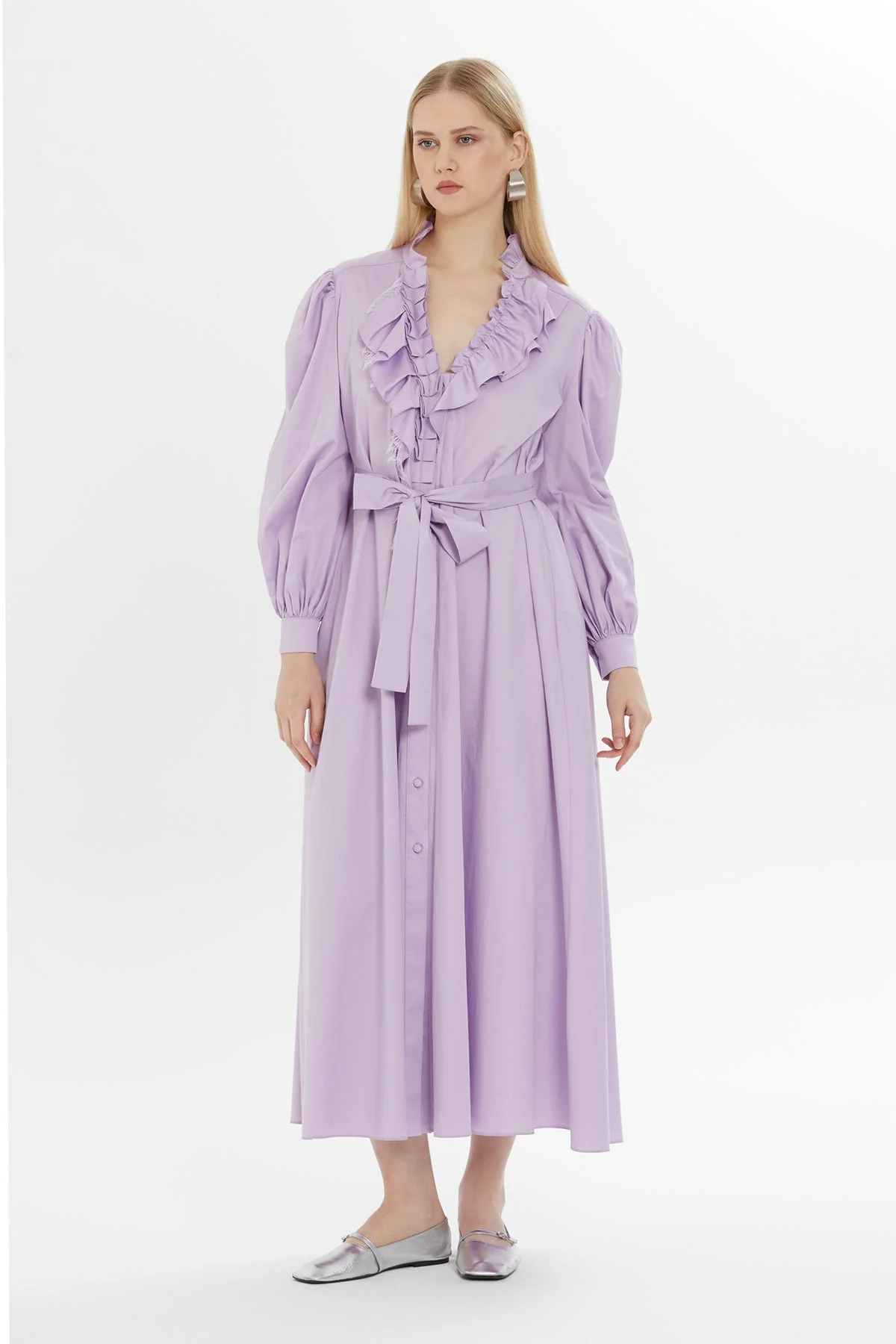 Pink Ruffled Midi Dress