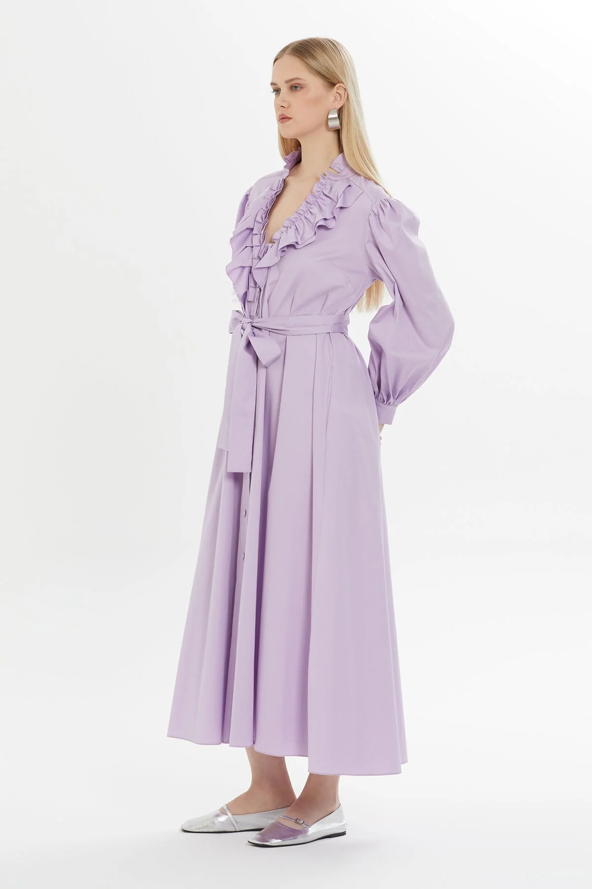 Pink Ruffled Midi Dress - Image 2