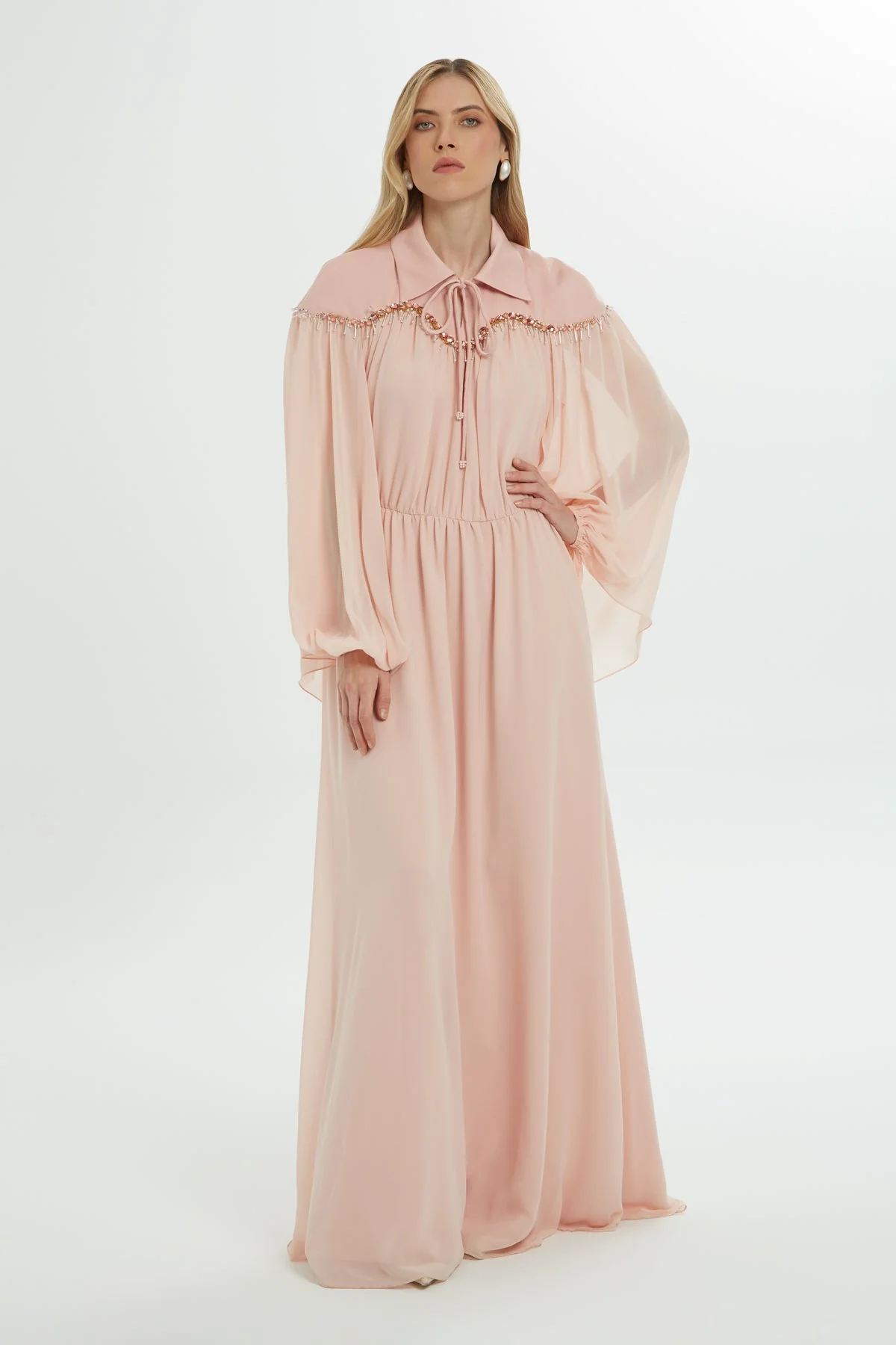 Pink Stone-Embellished Long Dress