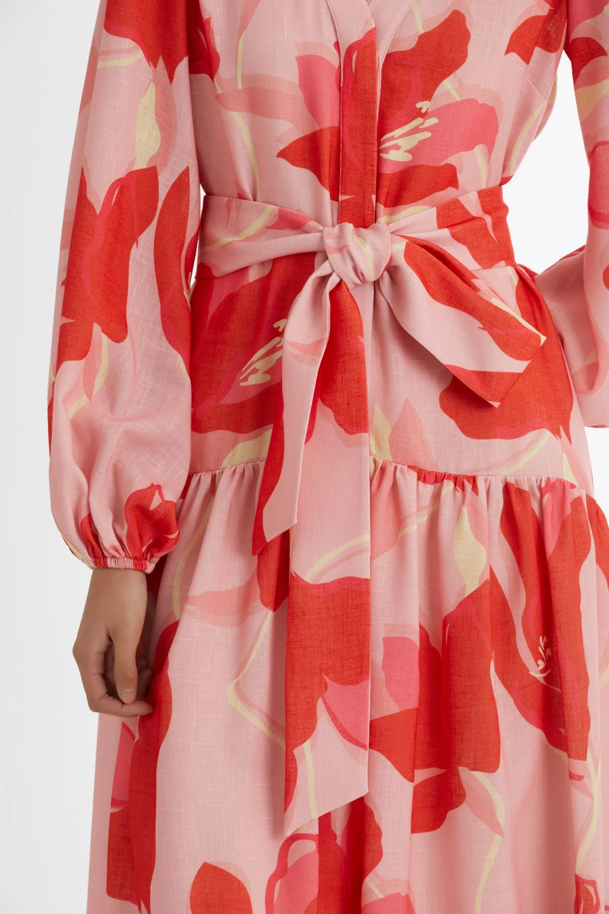 Pink Tie-Waist Patterned Dress - Image 3