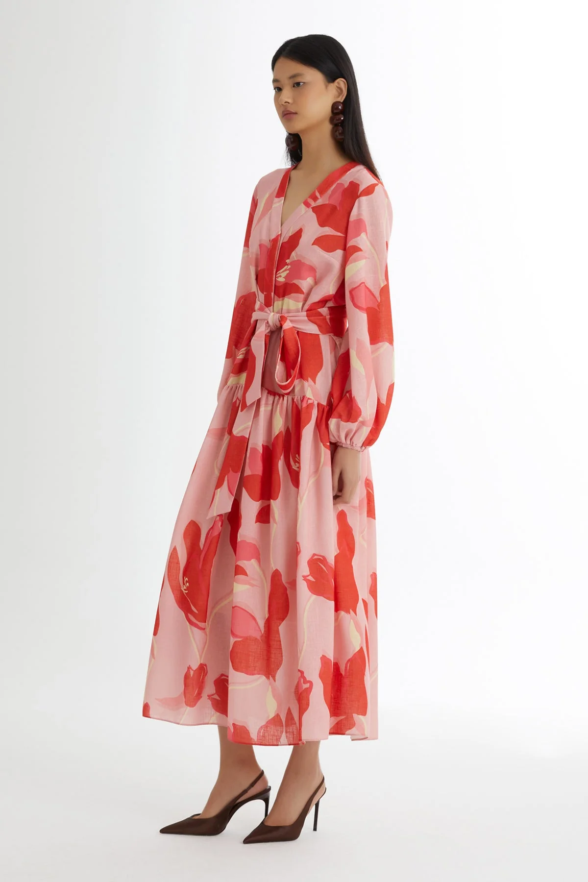 Pink Tie-Waist Patterned Dress - Image 4