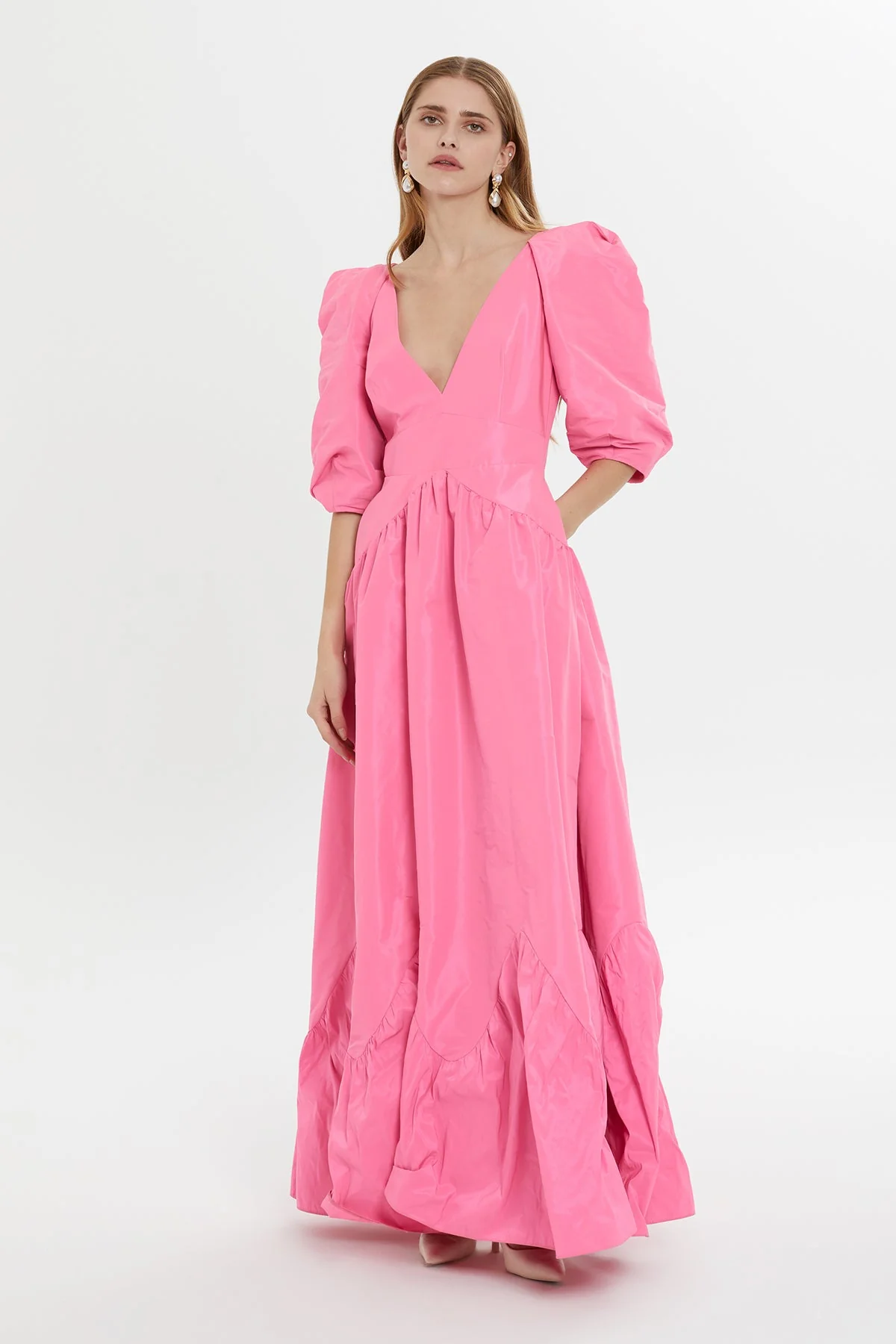 Pink V-Neck Maxi Dress