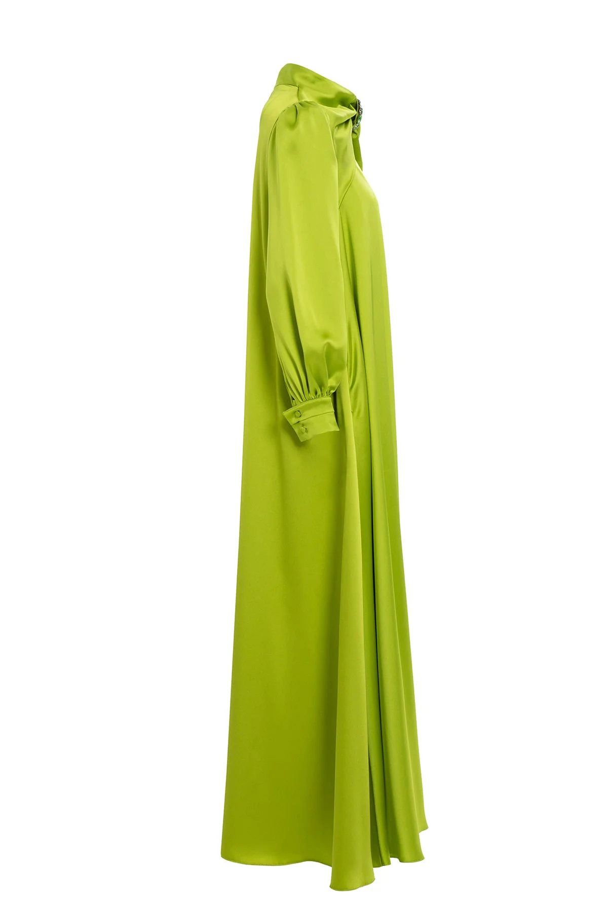 Pistachio Green Embroidered-Collar Bow-Detail Maxi Dress - Image 2