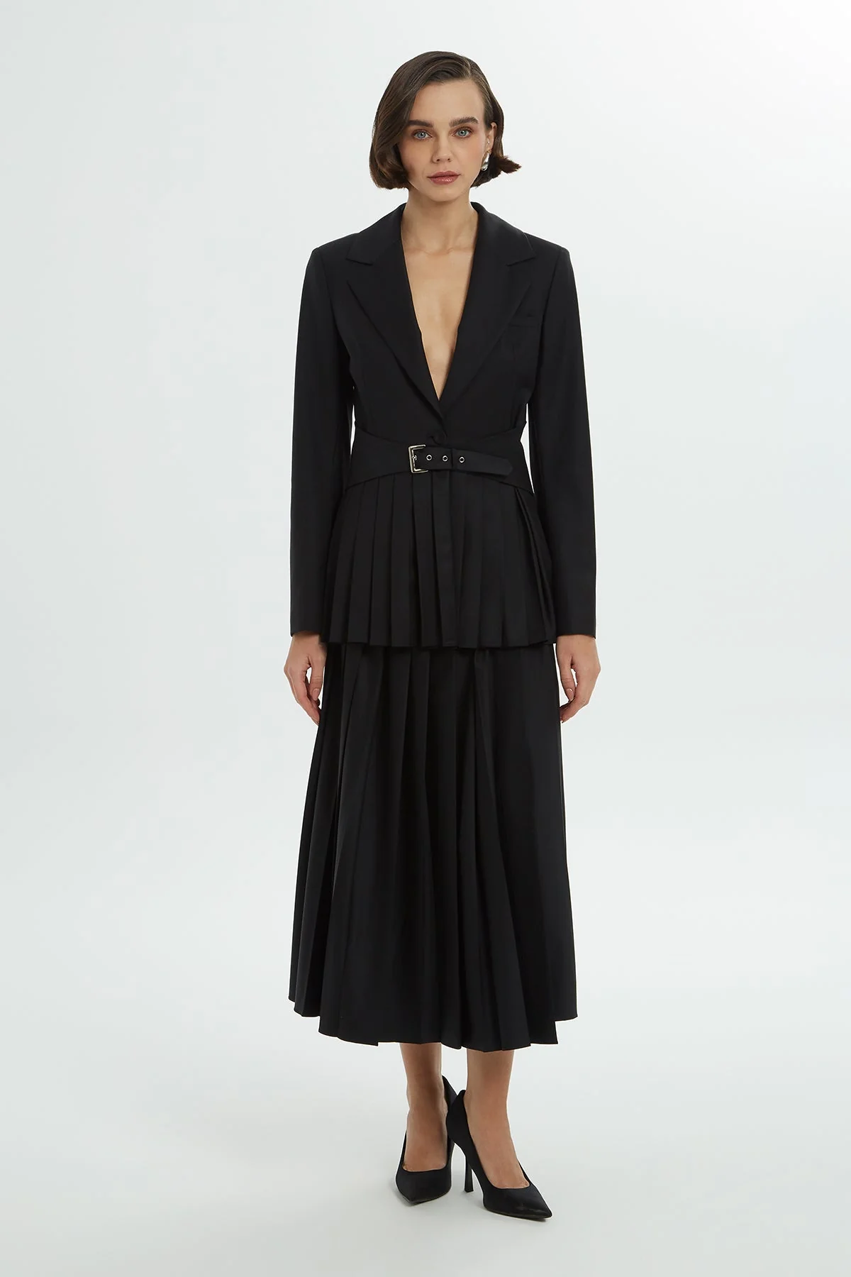 Pleated Accessory-Detail Jacket
