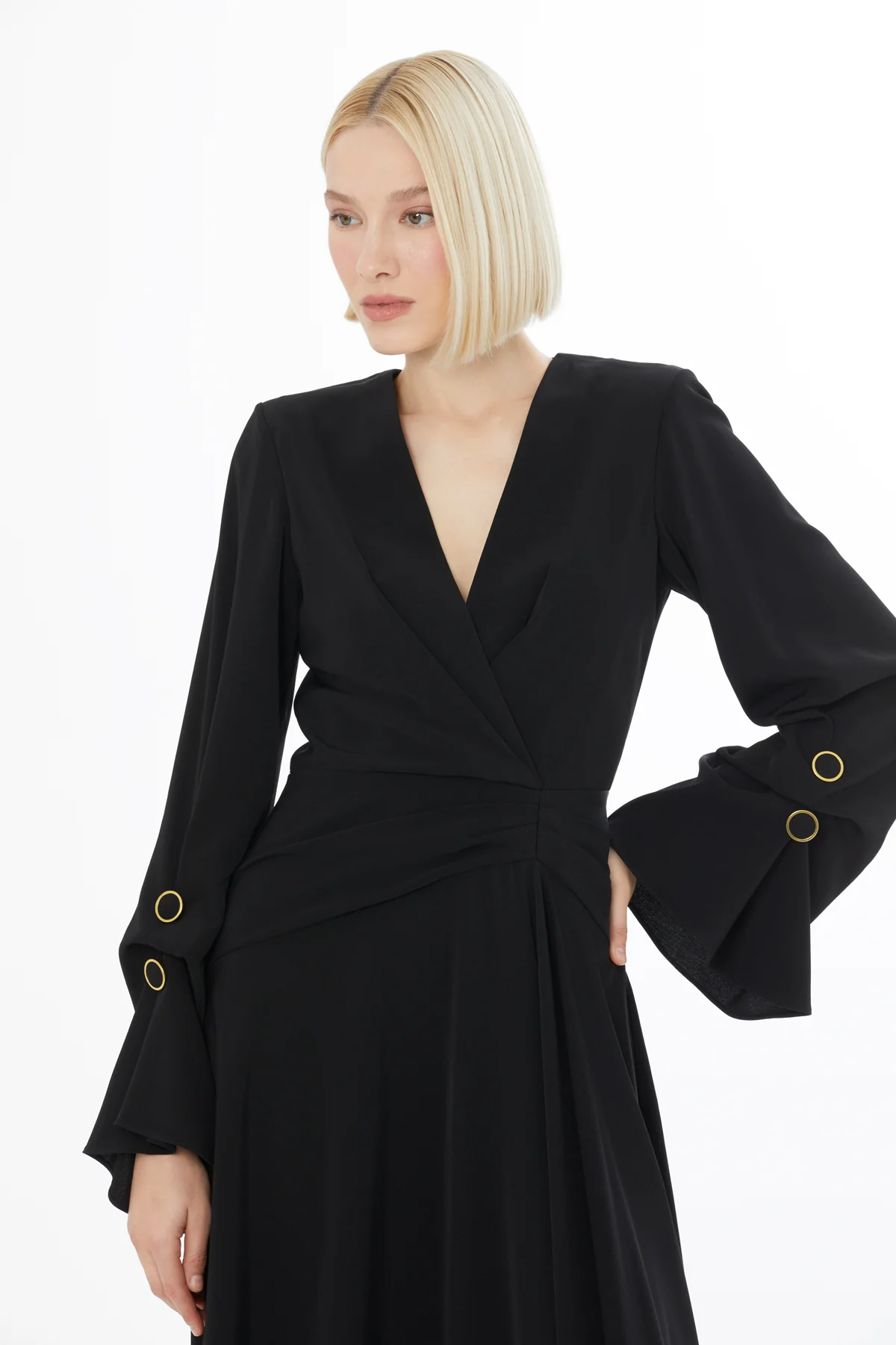 Pleated-Front Dress with Back Concealed Zip Closure - Image 2