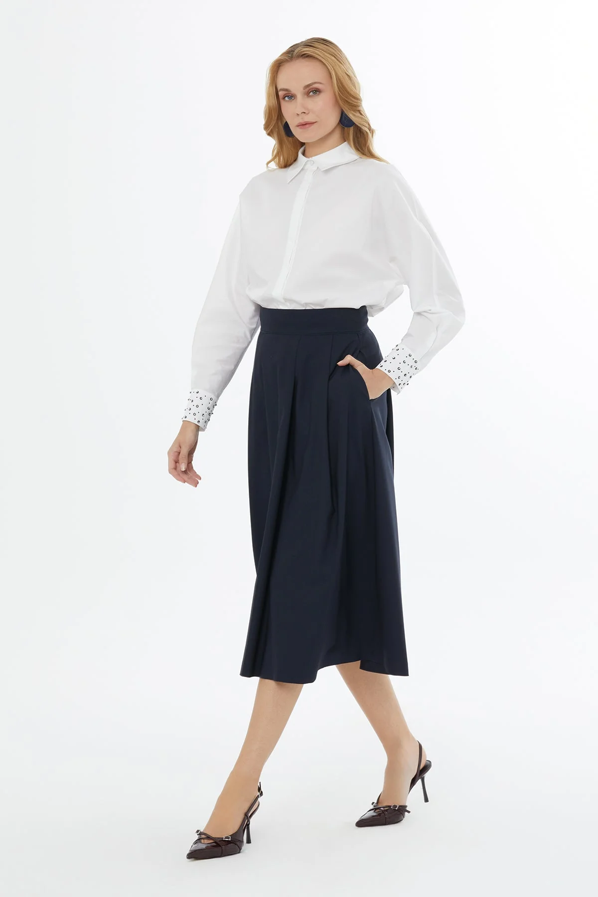 Pleated Skirt with Back Center Hidden Zipper - Image 3
