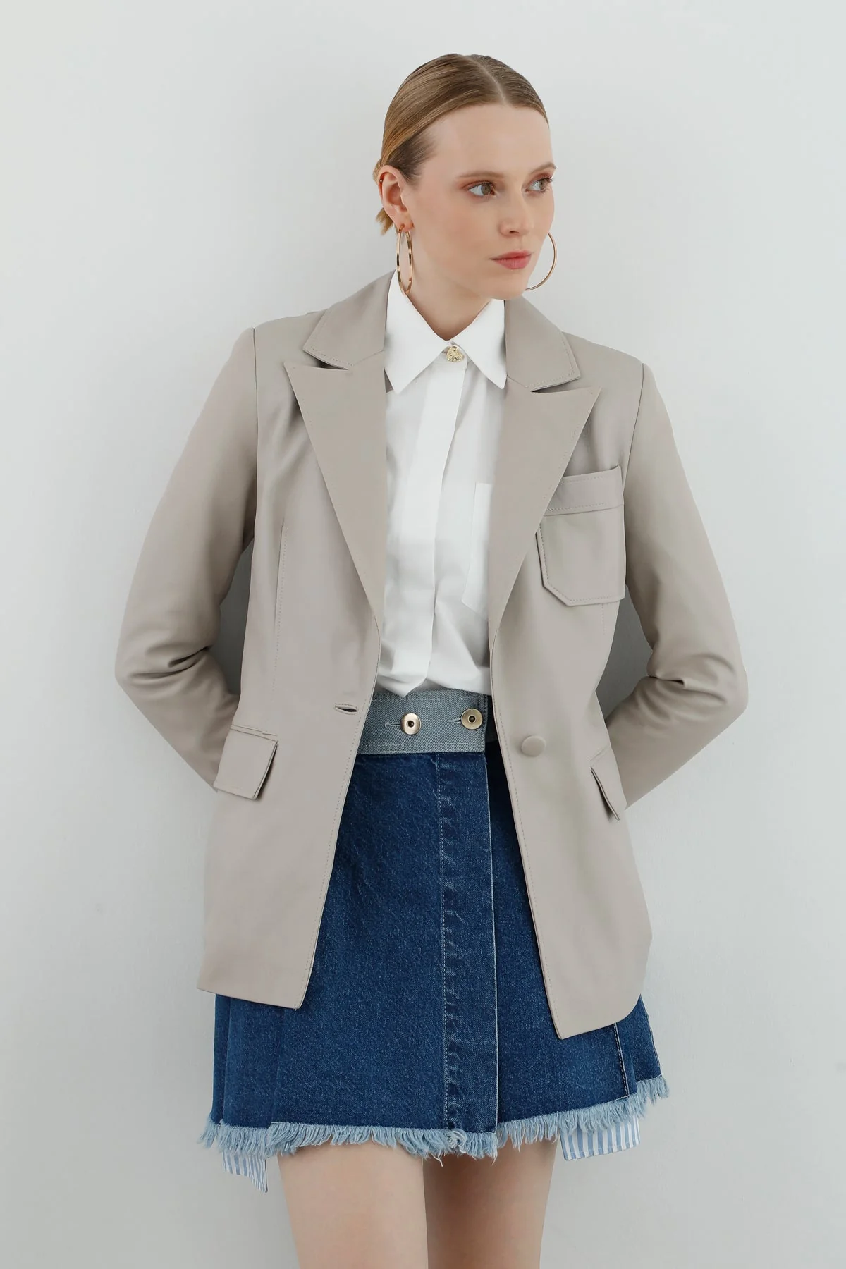 Pocket-Detail Leather Blazer - Image 3