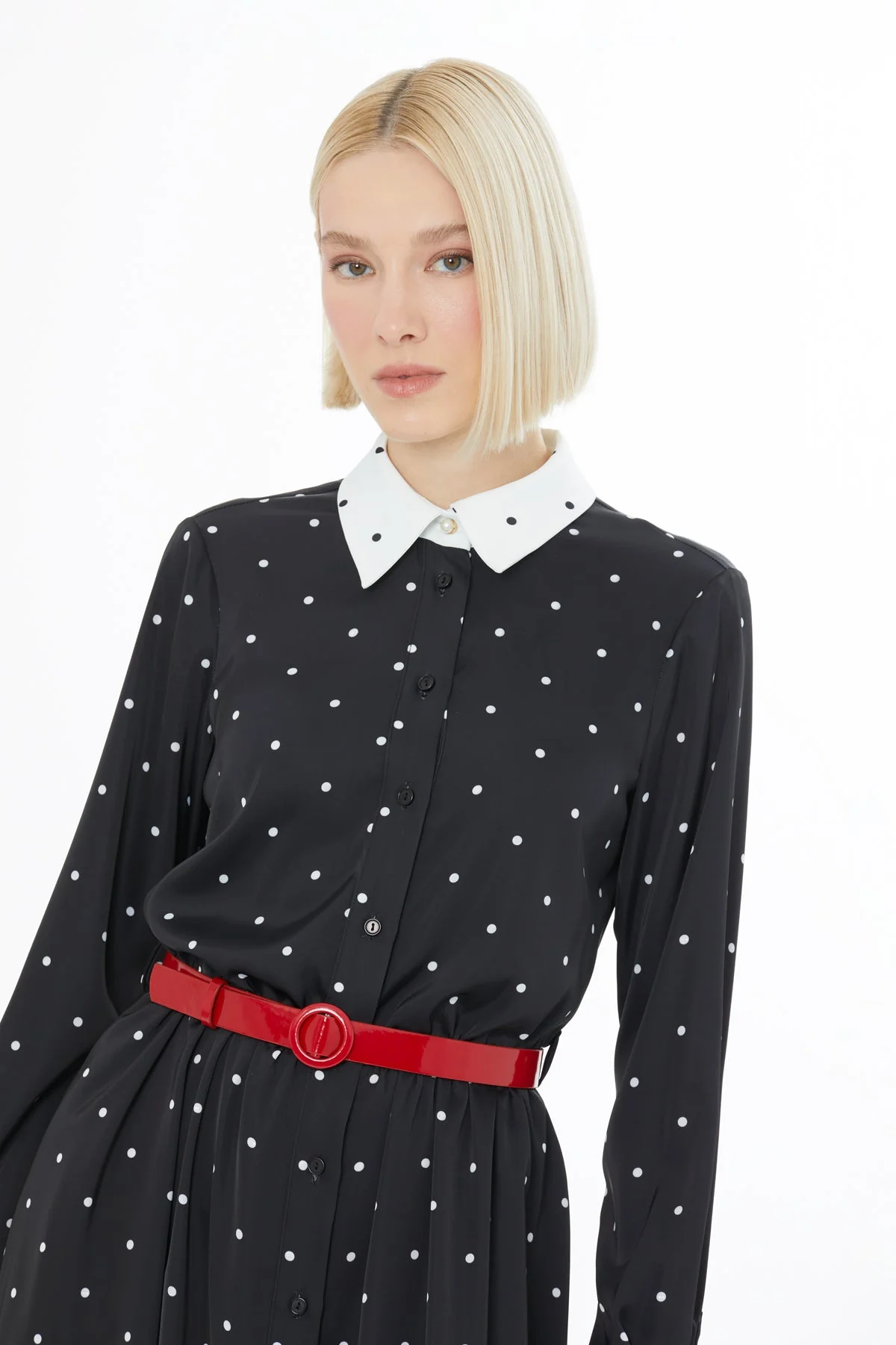 Polka Dot Belted Midi Dress - Image 2