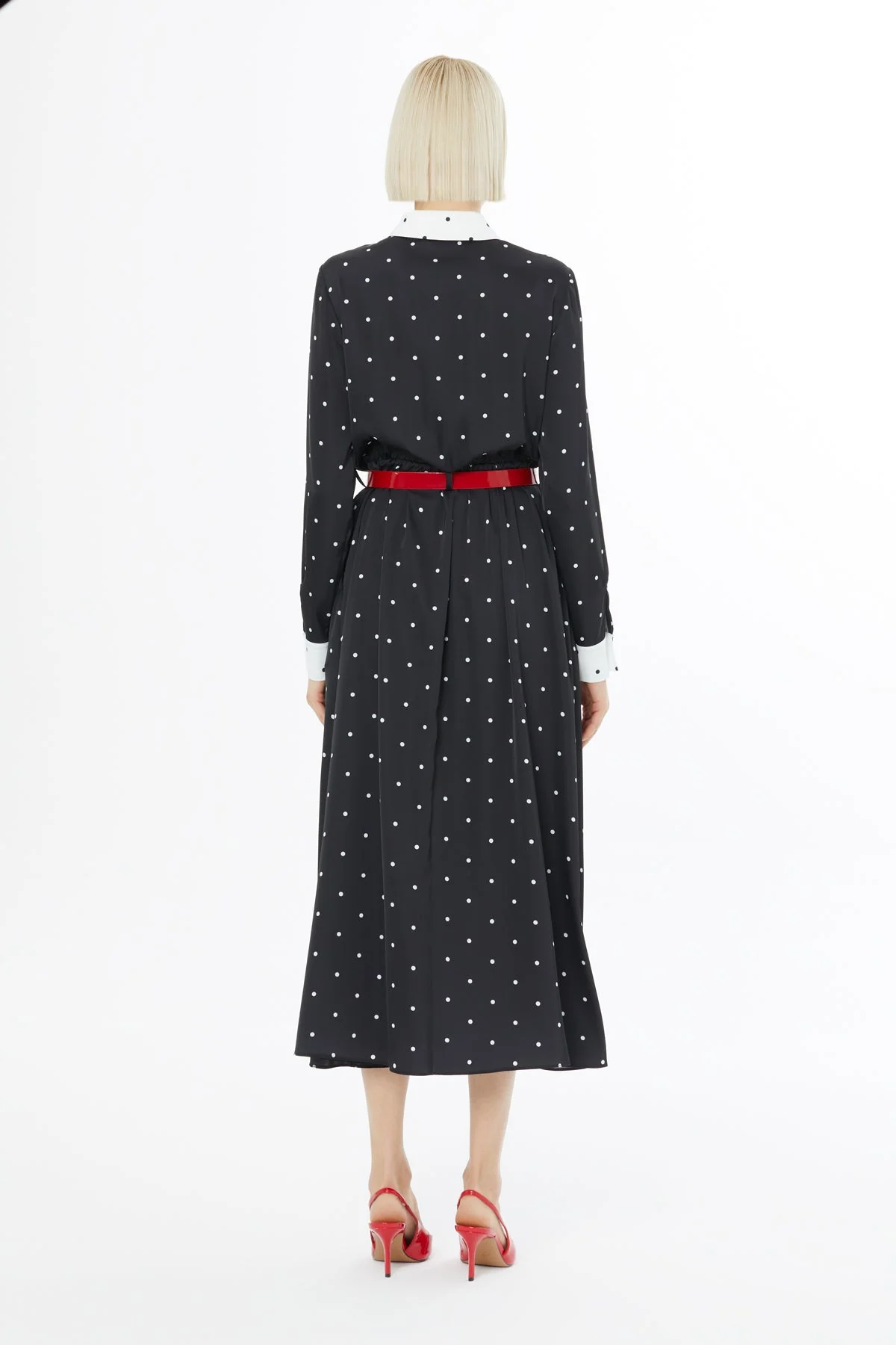 Polka Dot Belted Midi Dress - Image 4