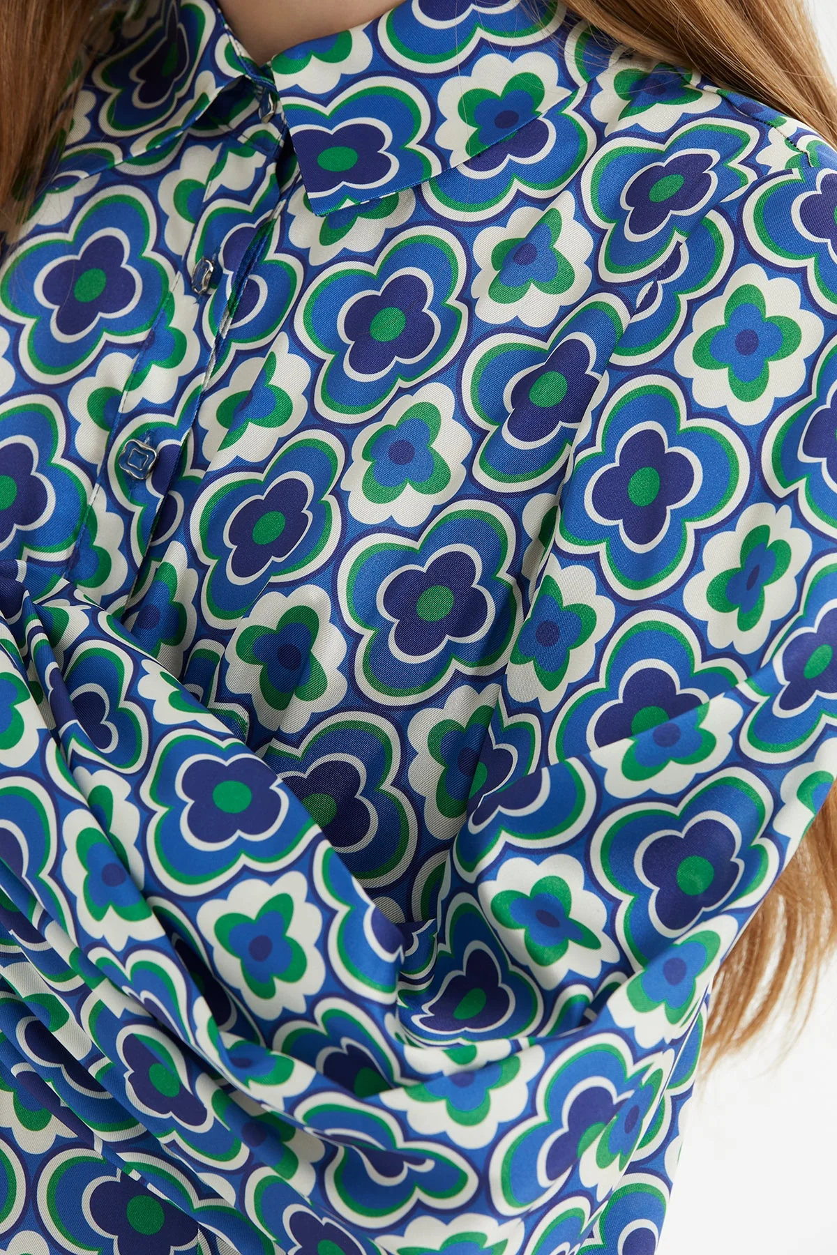 Printed Asymmetrical Buttoned Long Dress - Image 4