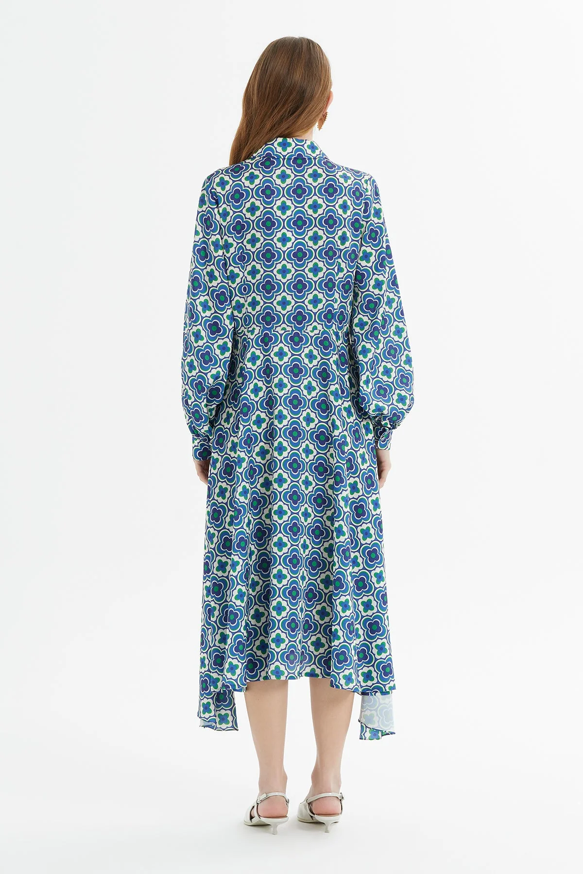 Printed Asymmetrical Buttoned Long Dress - Image 5