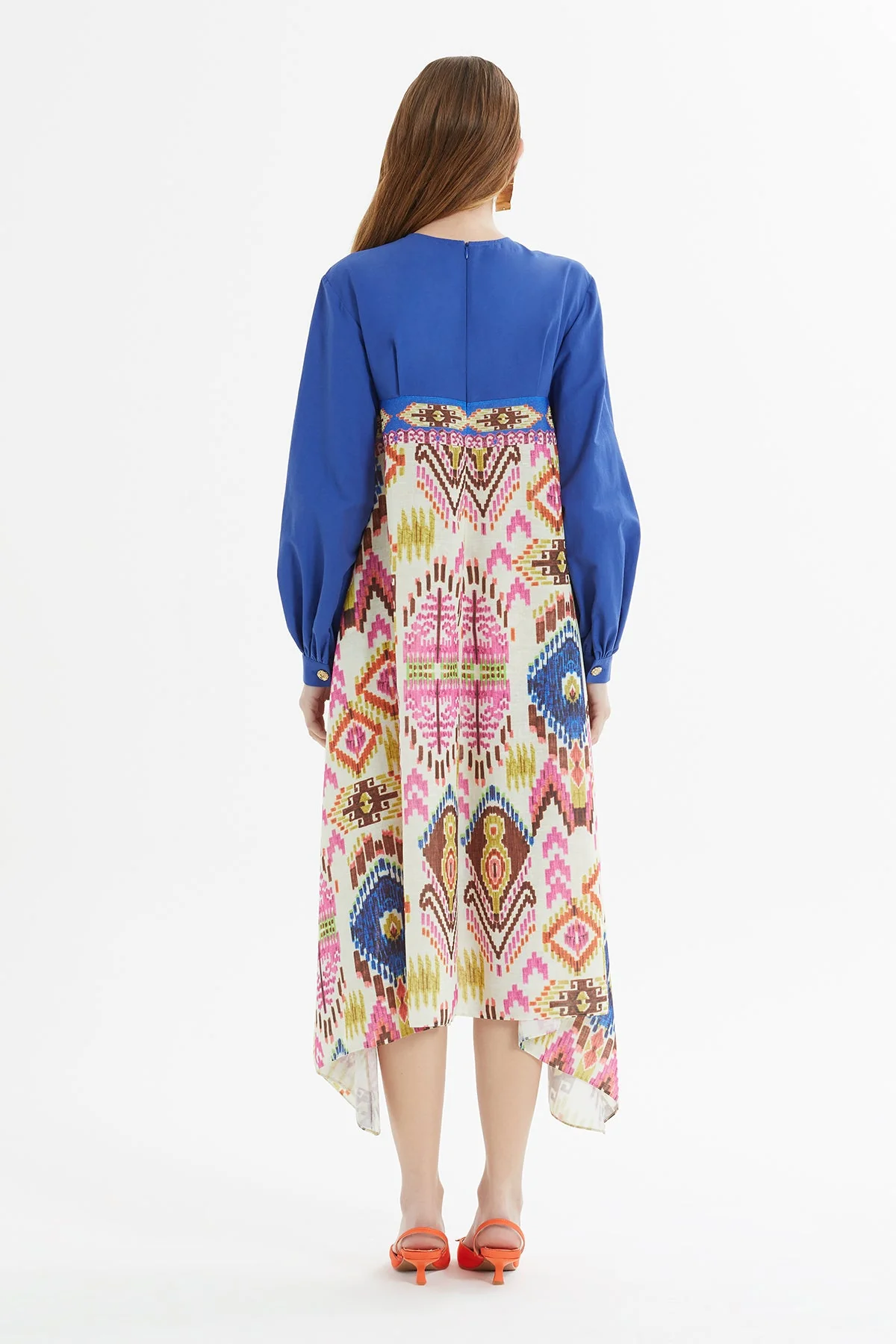 Printed Asymmetrical Midi Blue Dress - Image 5