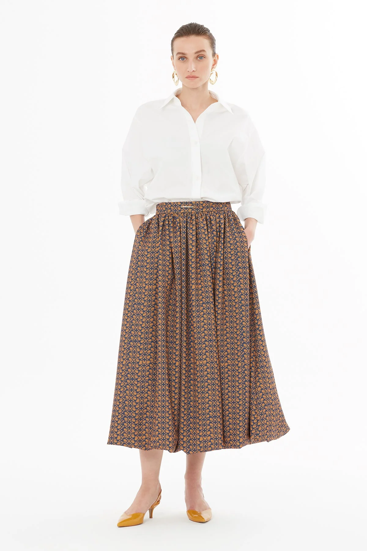 Printed Balloon Skirt with Logo Details