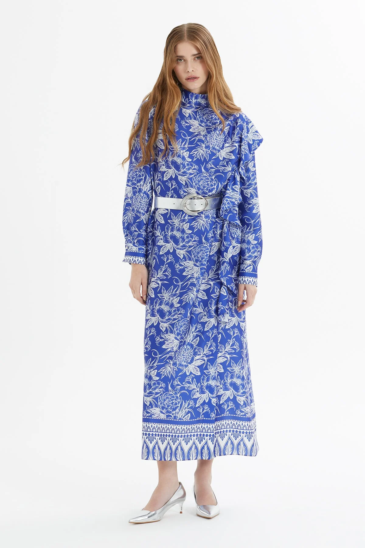 Printed Belted Maxi Dress with Ruffle - Image 2