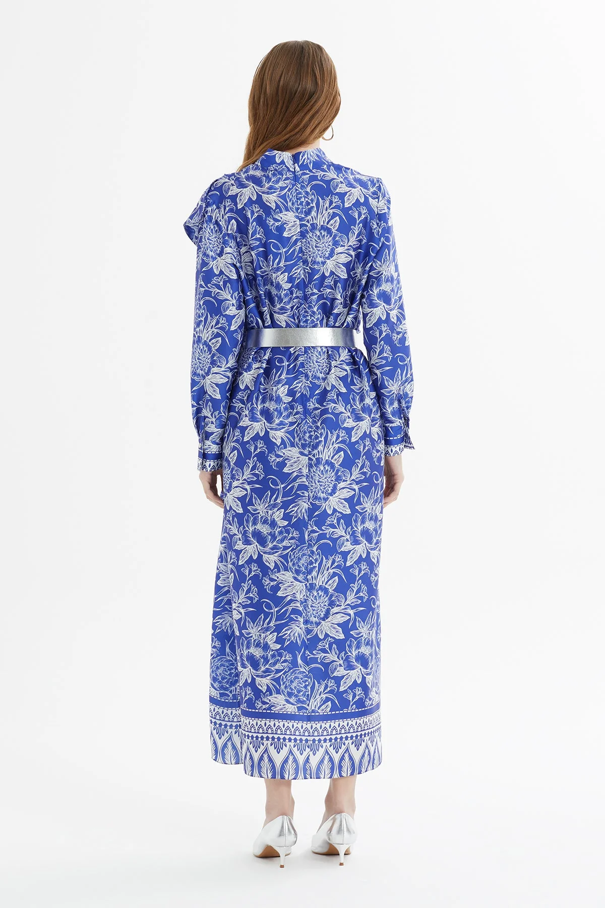 Printed Belted Maxi Dress with Ruffle - Image 5