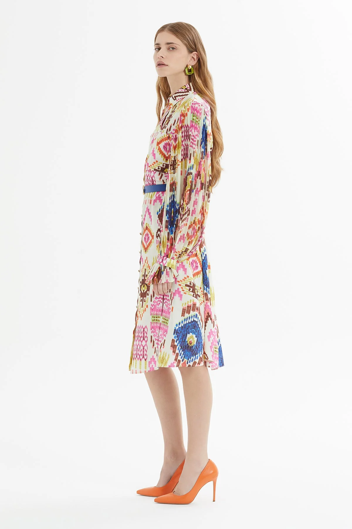 Printed Belted Midi Shirt Dress - Image 4