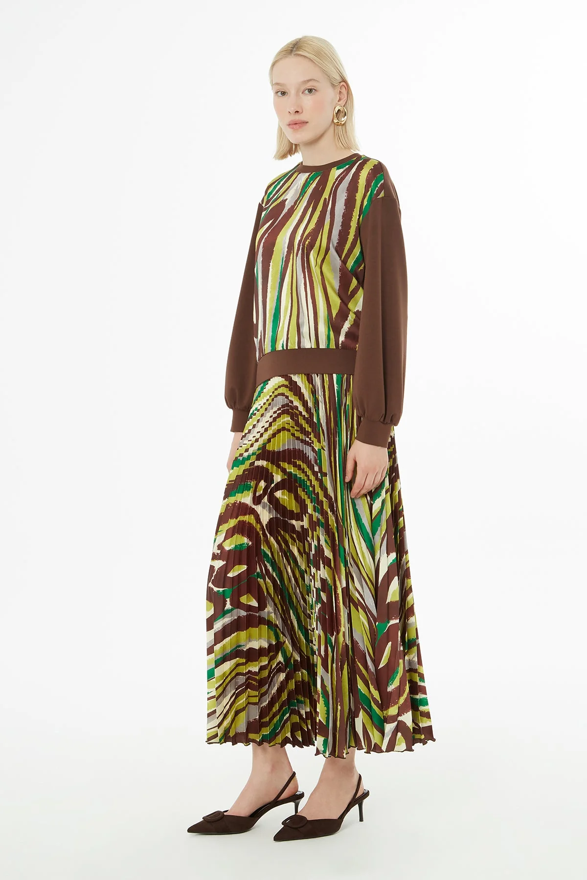 Printed Bicycle-Collar Blouse Set - Image 3