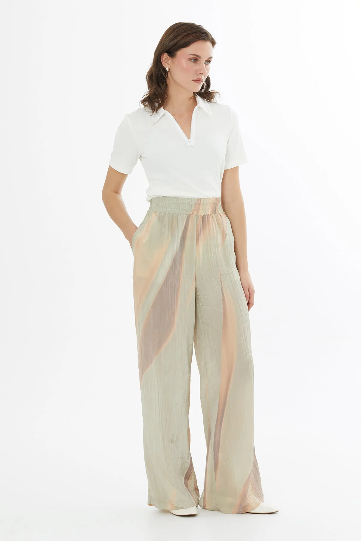 Printed Elastic Waist Trousers - Image 4
