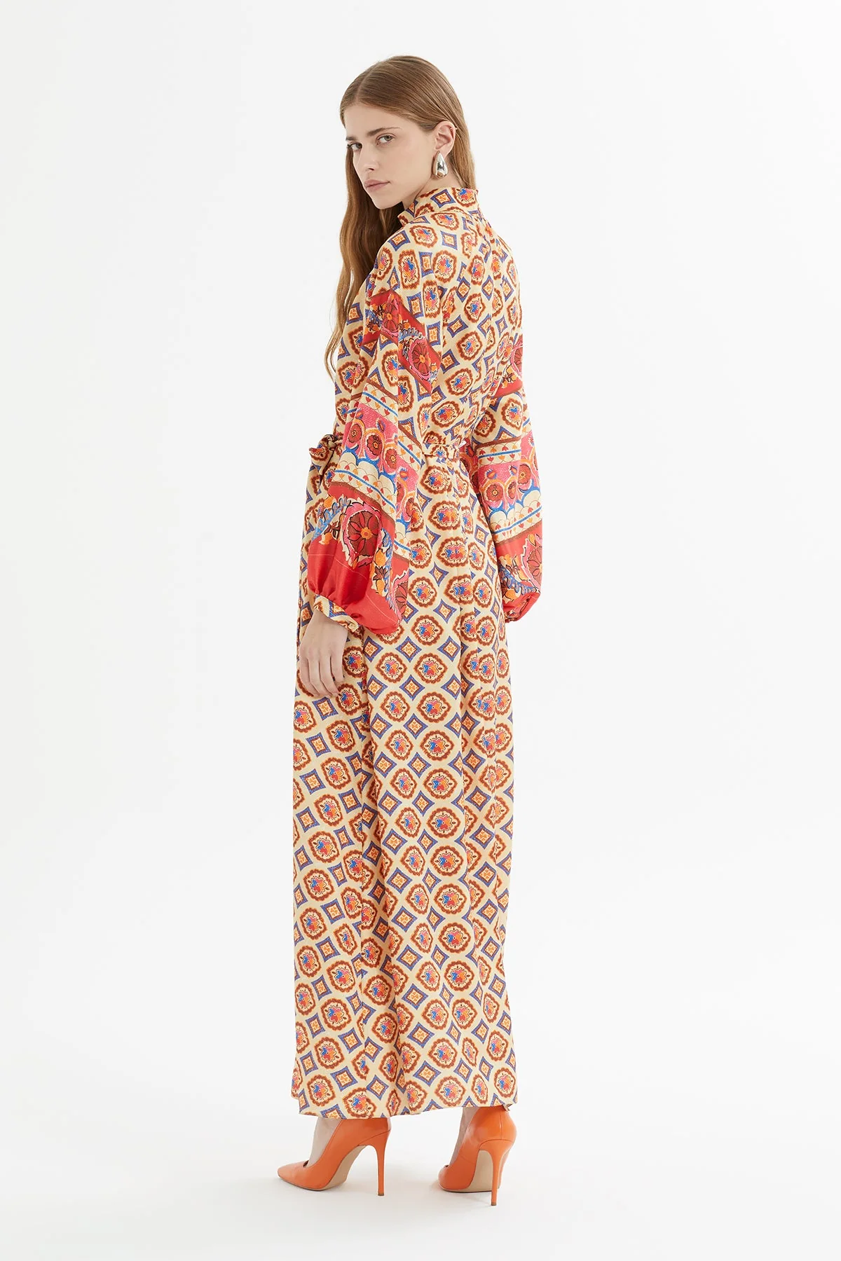 Printed Long Dress with Belt Detail - Image 4