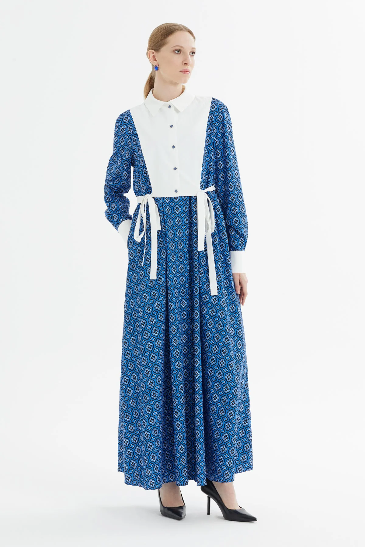 Printed Long Dress with Bow-Tie - Image 2