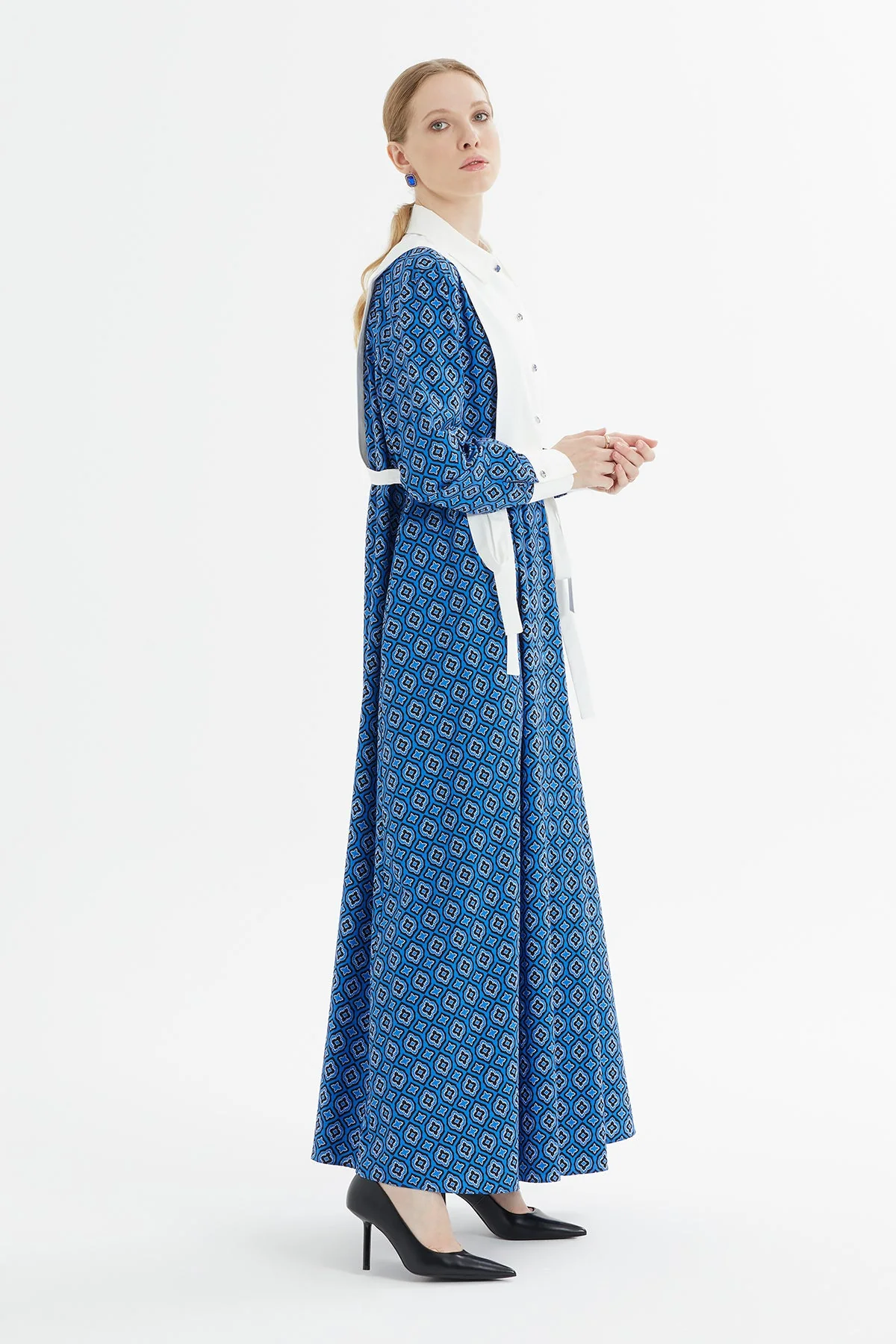 Printed Long Dress with Bow-Tie - Image 3