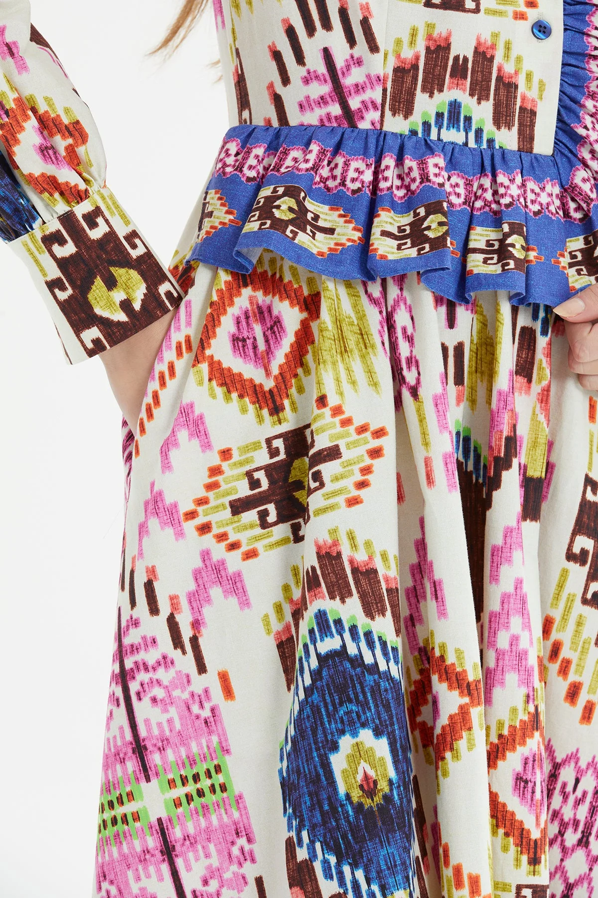 Printed Long Dress with Front Ruffle - Image 3