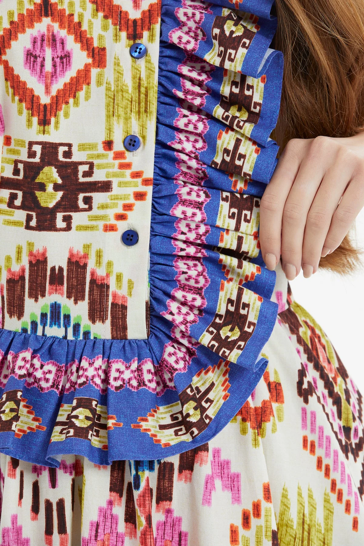 Printed Long Dress with Front Ruffle - Image 4