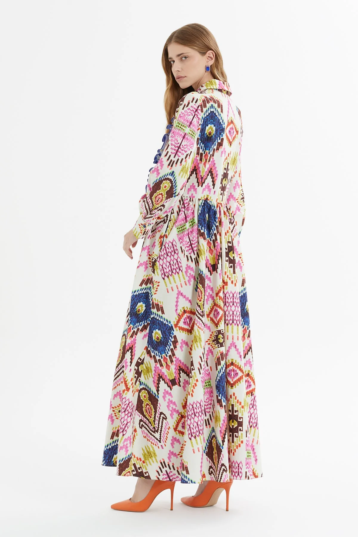 Printed Long Dress with Front Ruffle - Image 6