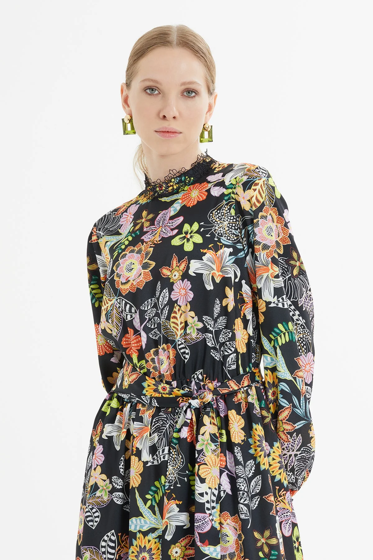 Printed Long Dress with Gathered Waist - Image 2