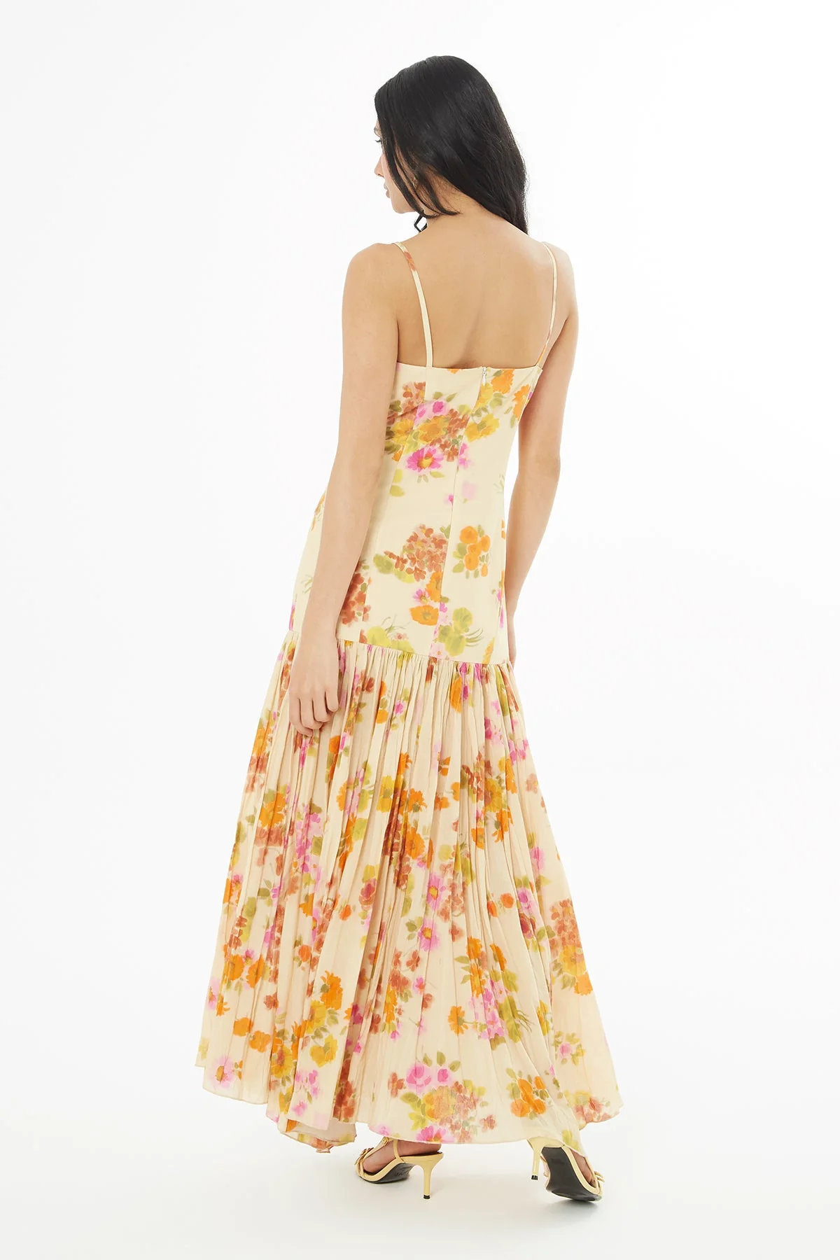Printed Long Dress with Pleated Skirt - Image 4
