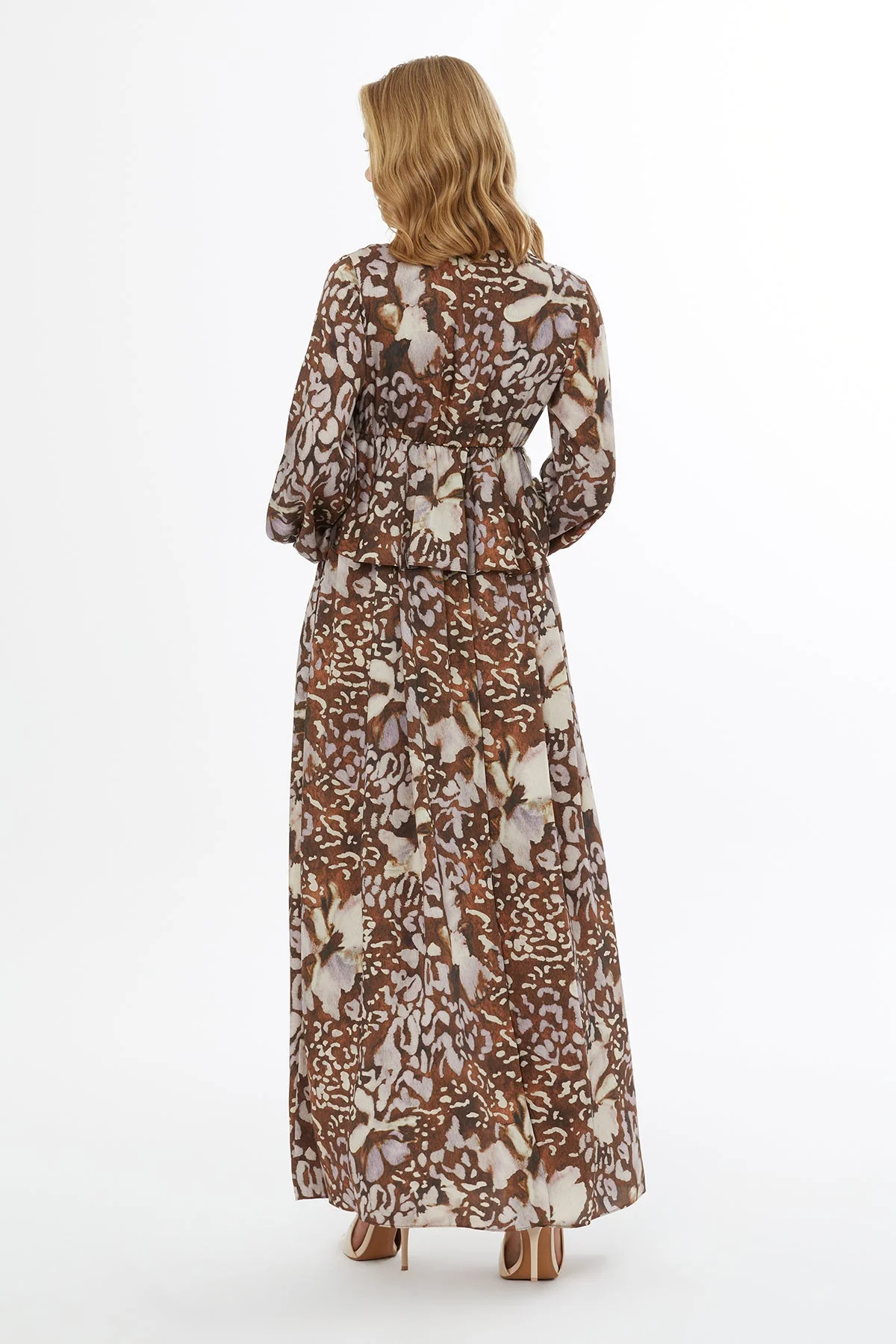 Printed Long Dress with Tie Neckline - Image 4
