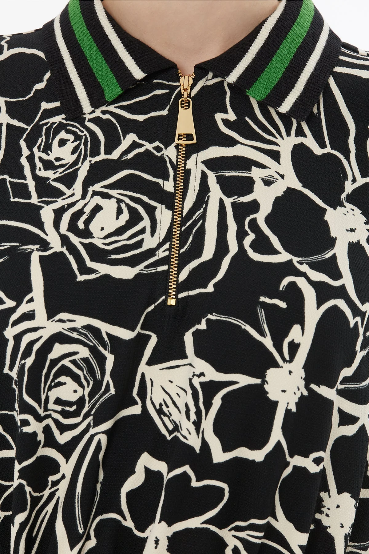 Printed Long Dress with Zip-Up Collar - Image 3
