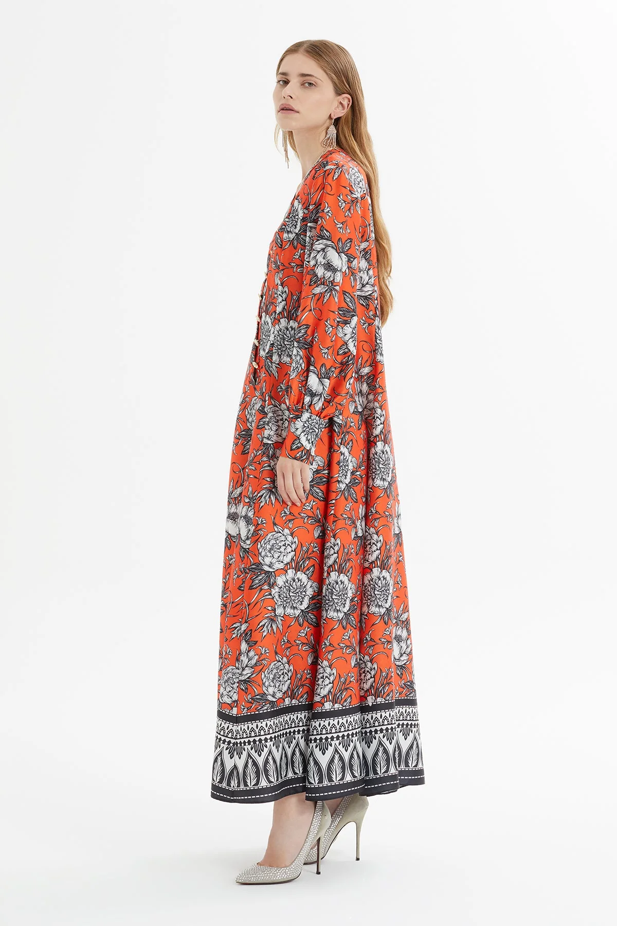 Printed Long Flared Dress - Image 4