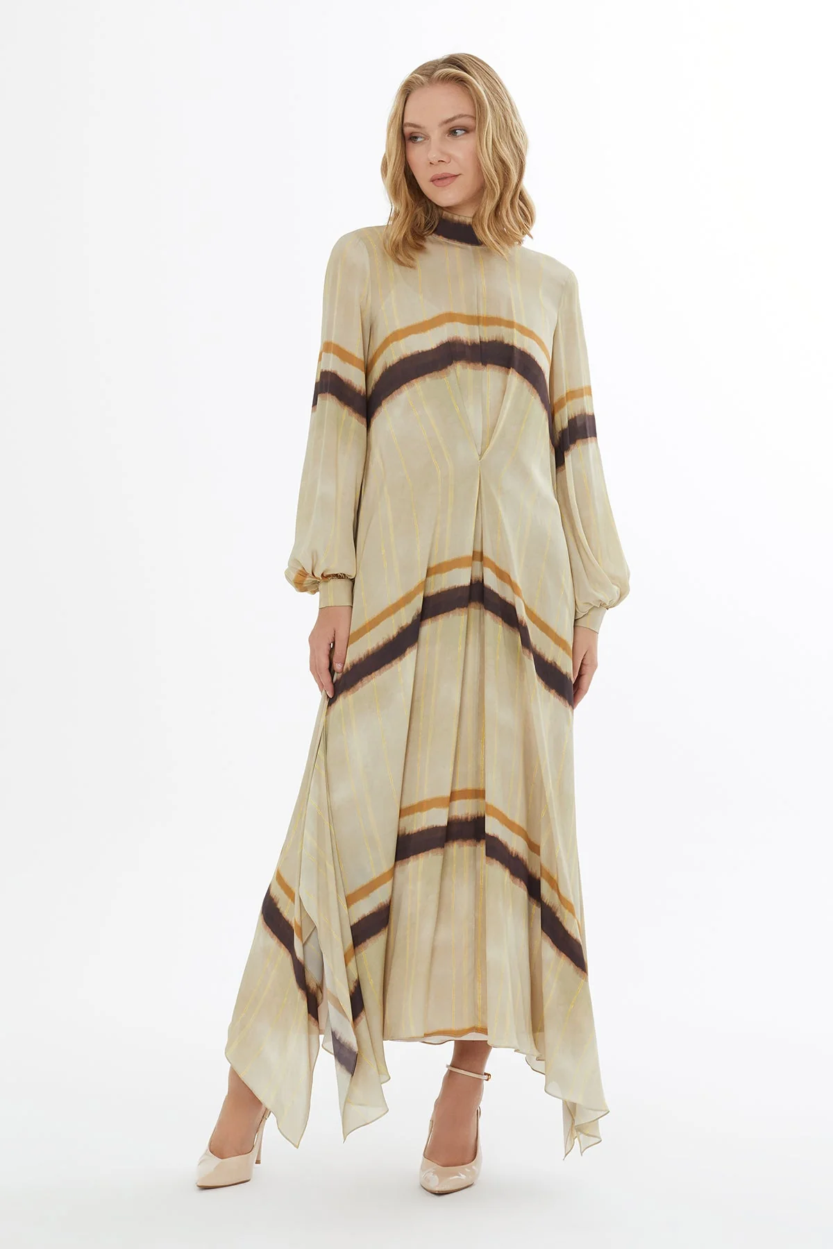 Printed Long-Sleeved Midi Dress - Image 4