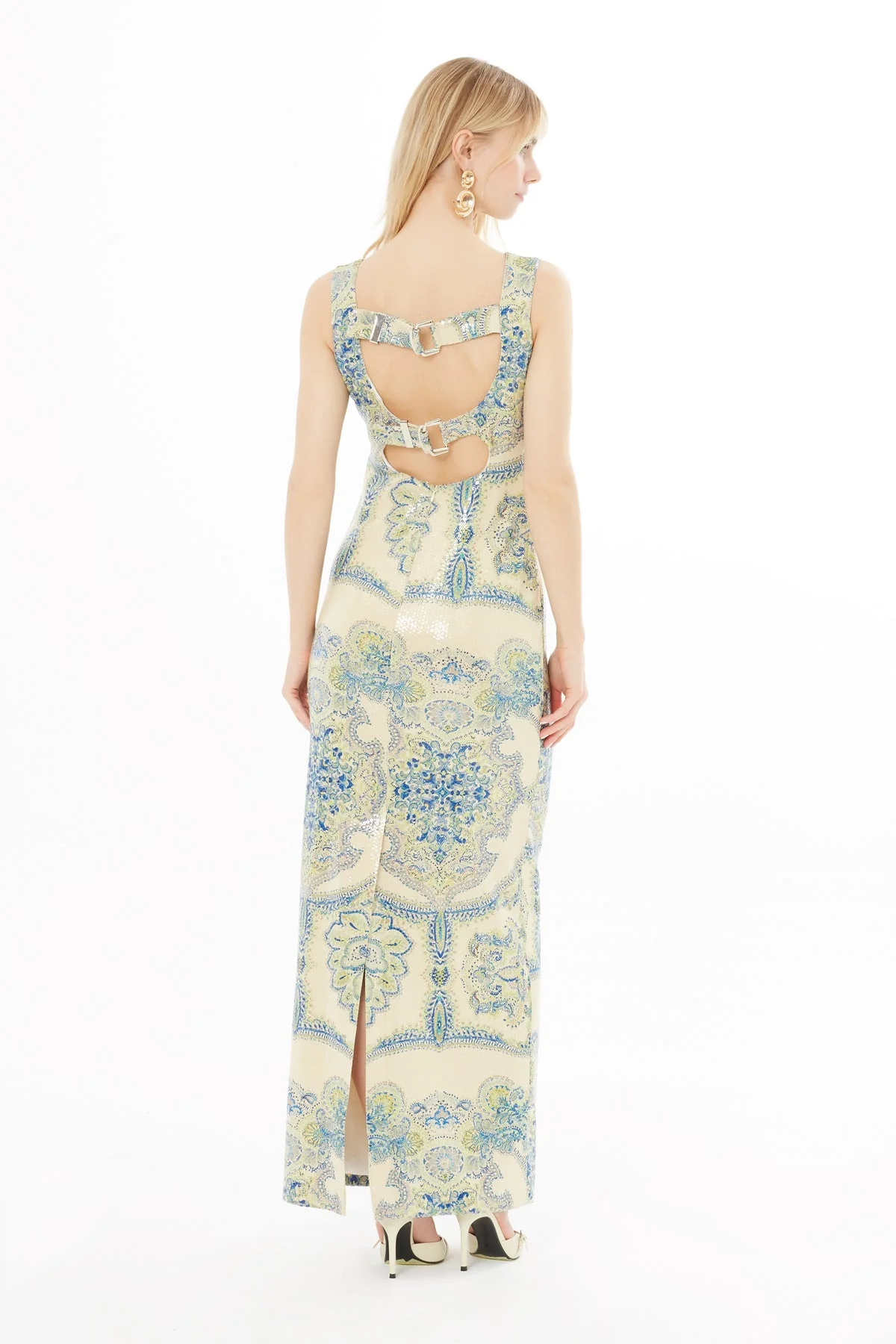 Printed Maxi Dress with Backless Design - Image 5