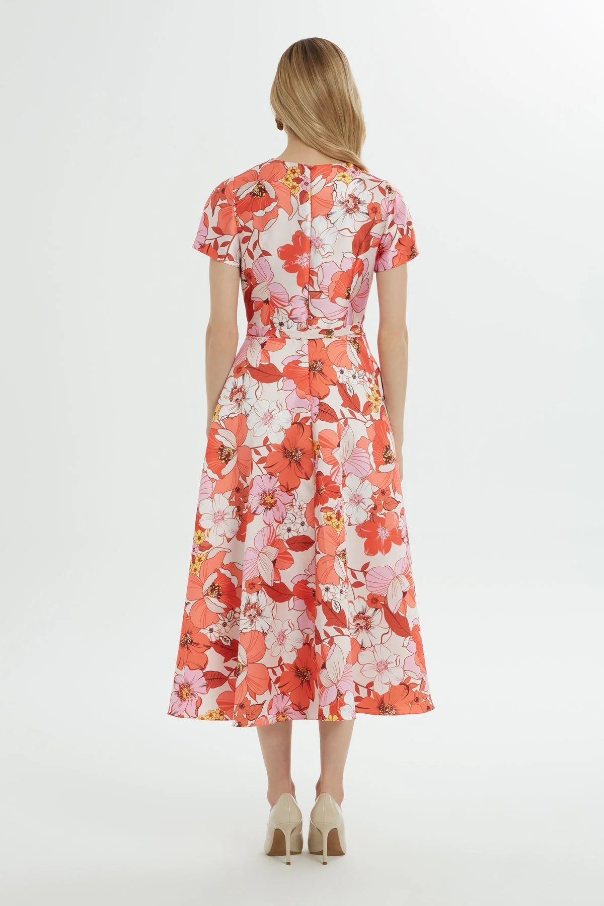 Printed Midi Dress with Belted Waist - Image 4