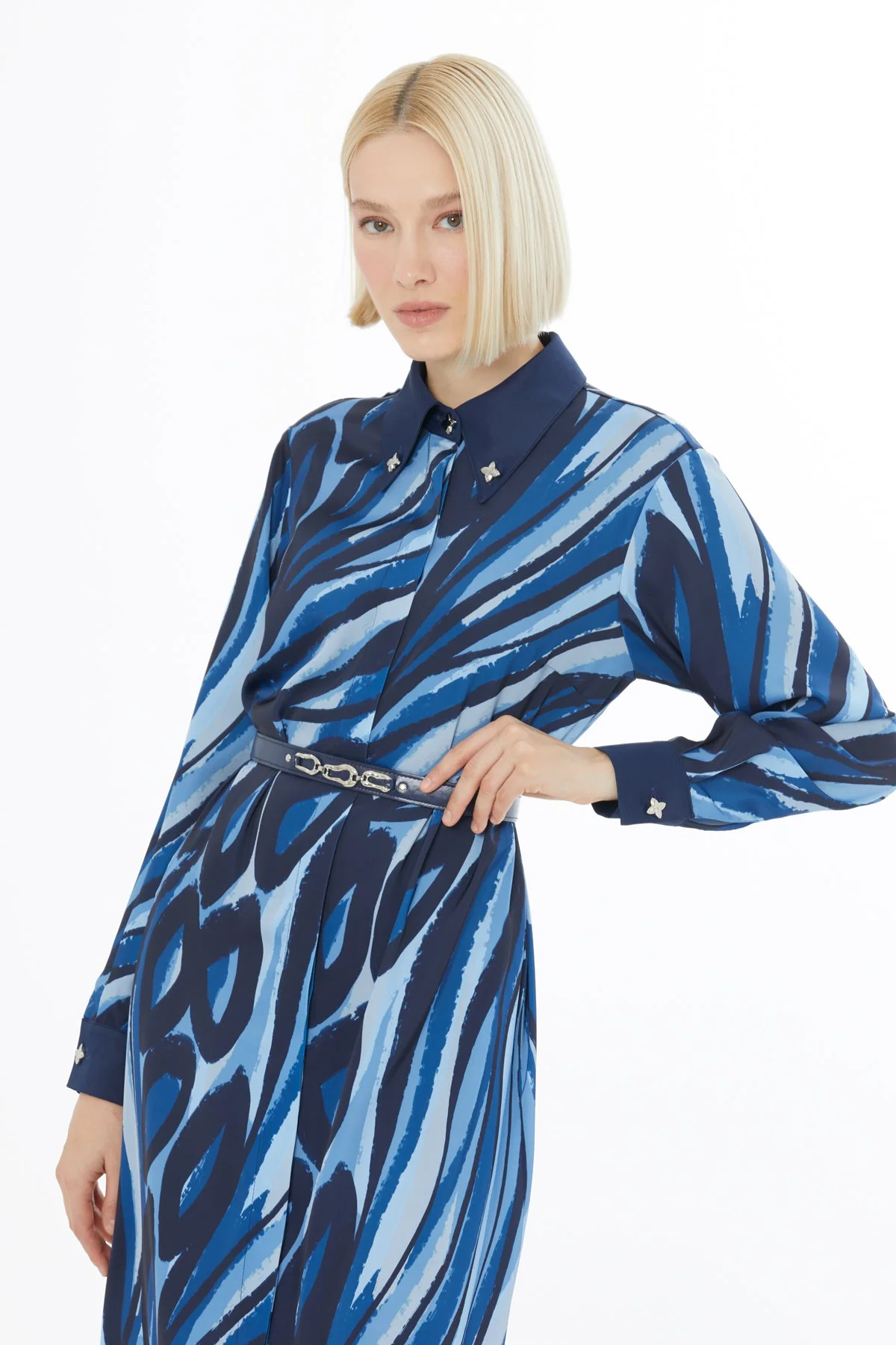 Printed Midi Dress with Shirt Collar - Image 3