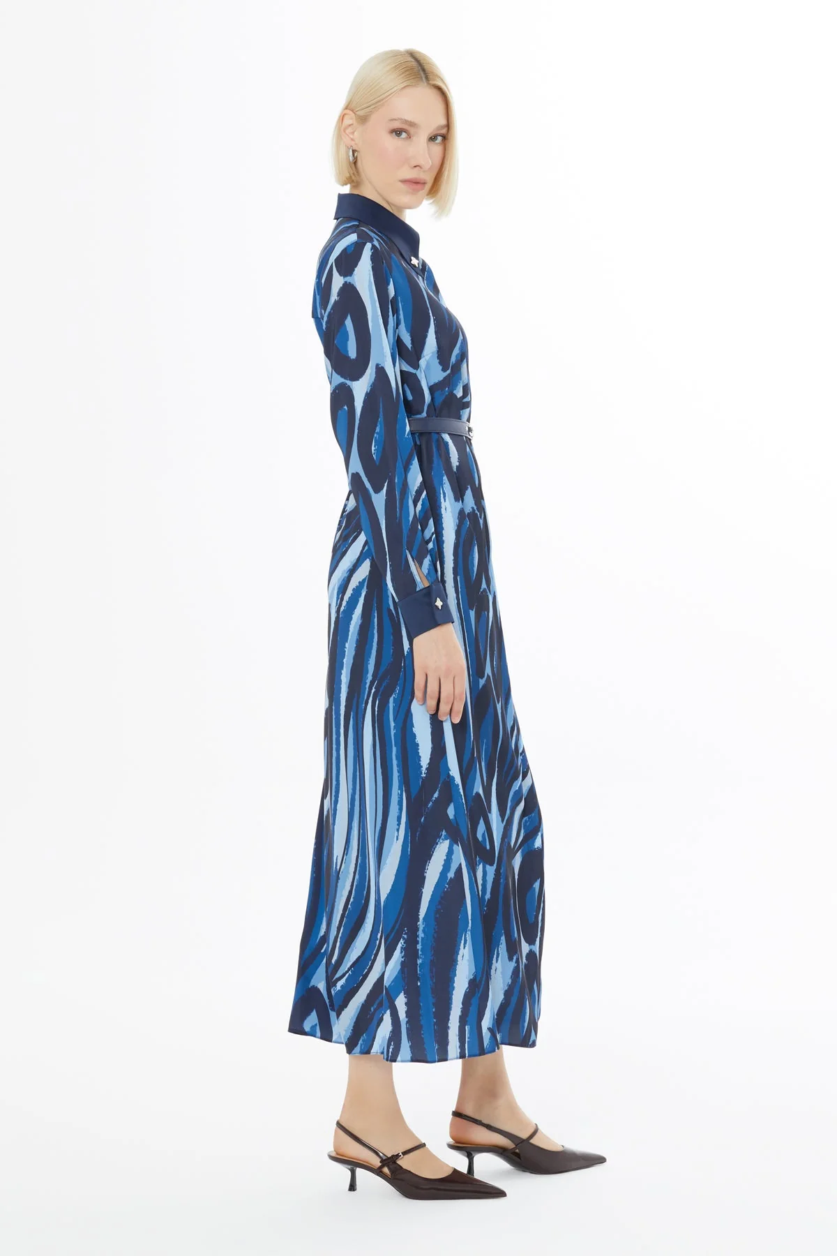 Printed Midi Dress with Shirt Collar - Image 4