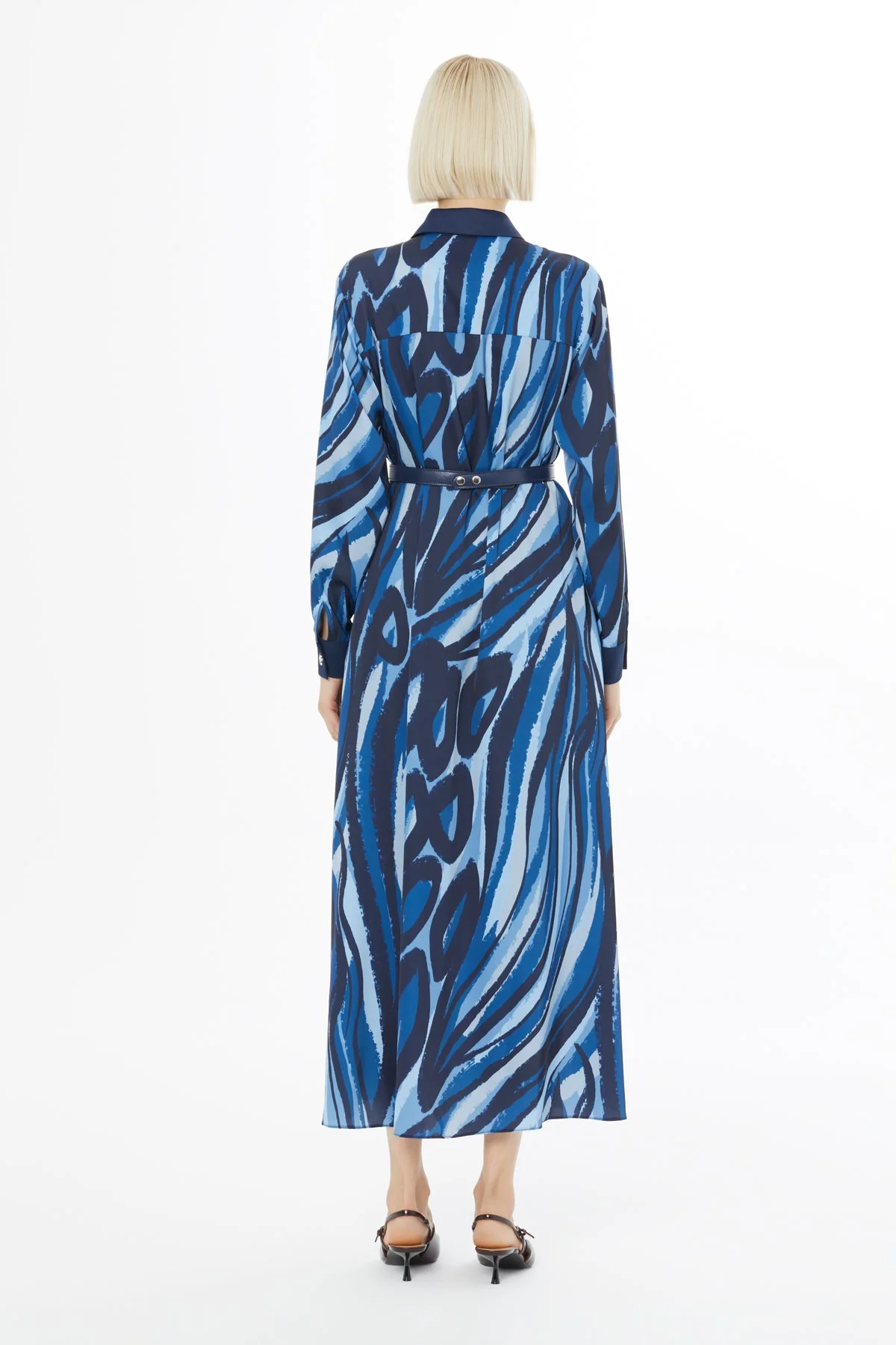 Printed Midi Dress with Shirt Collar - Image 5