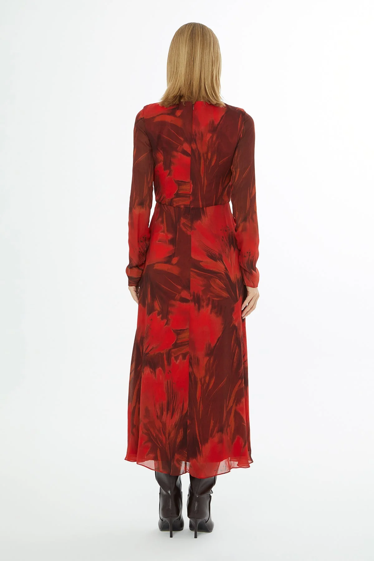 Printed Midi Dress with Shoulder Gathering - Image 5