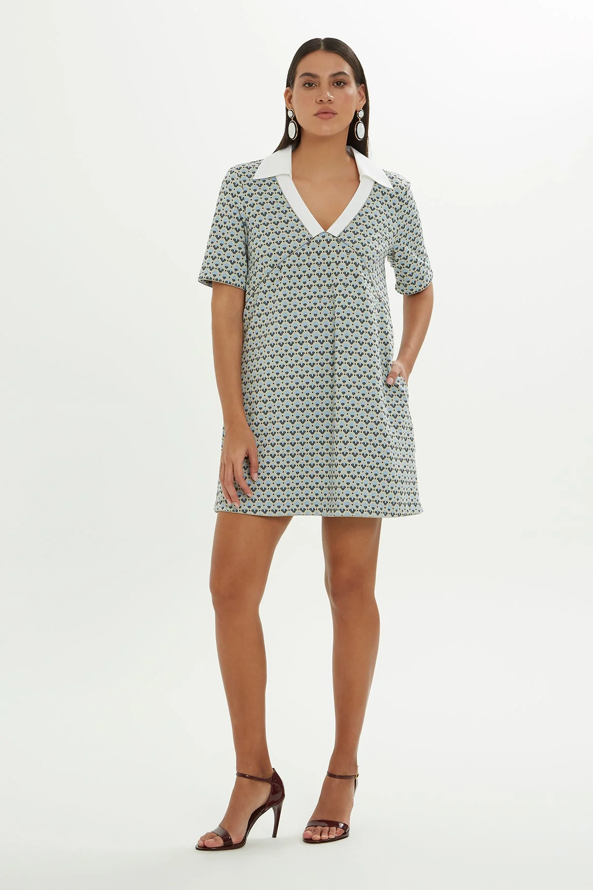 Printed Mini Dress with Polo Collar