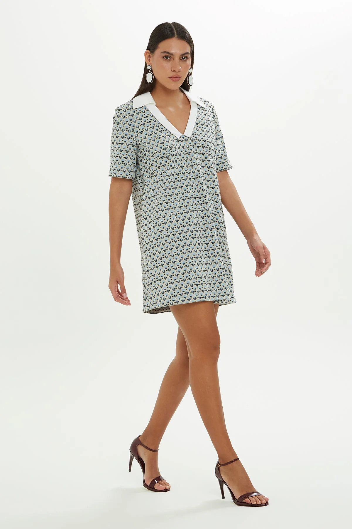 Printed Mini Dress with Polo Collar - Image 2
