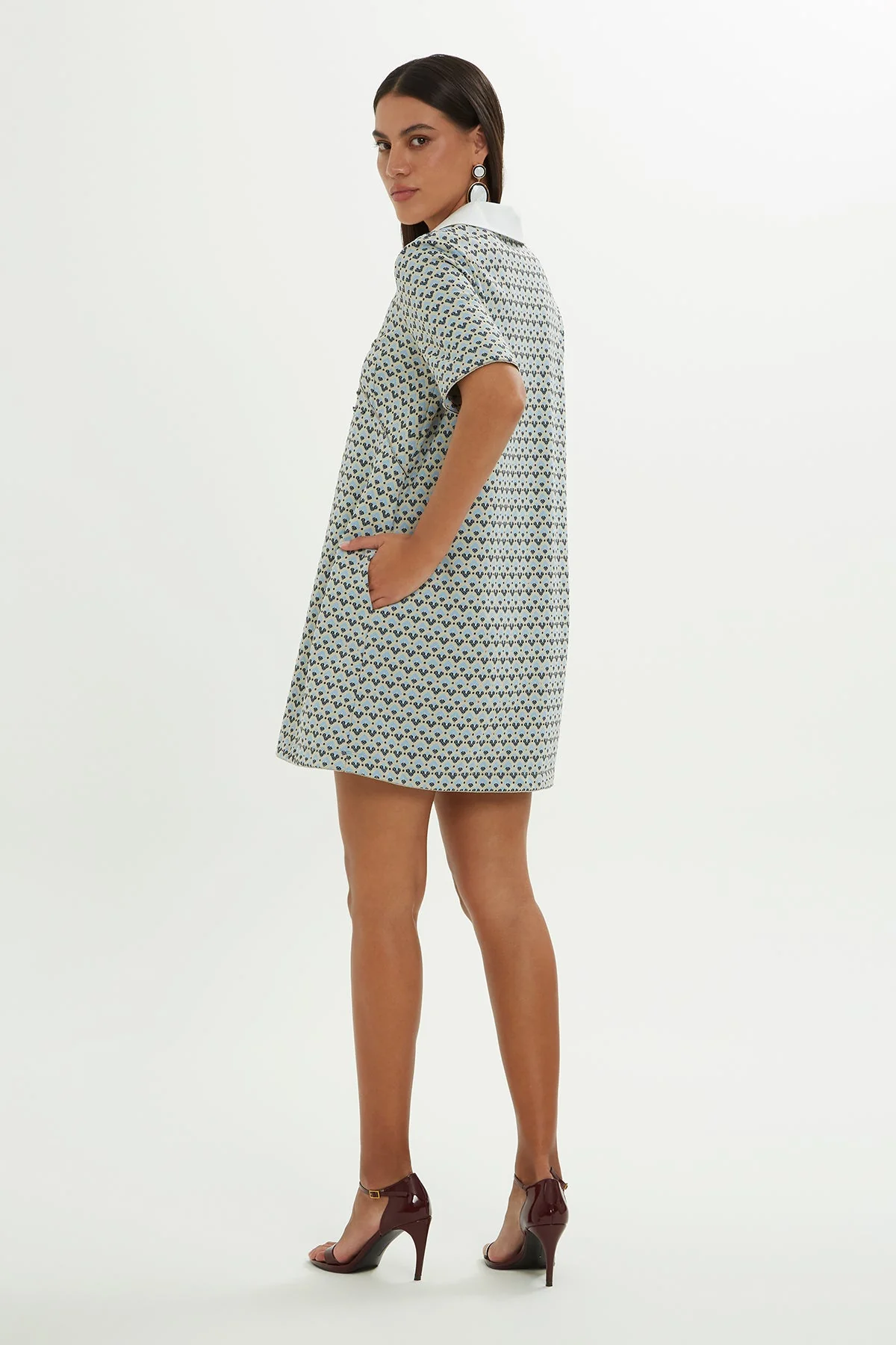 Printed Mini Dress with Polo Collar - Image 3