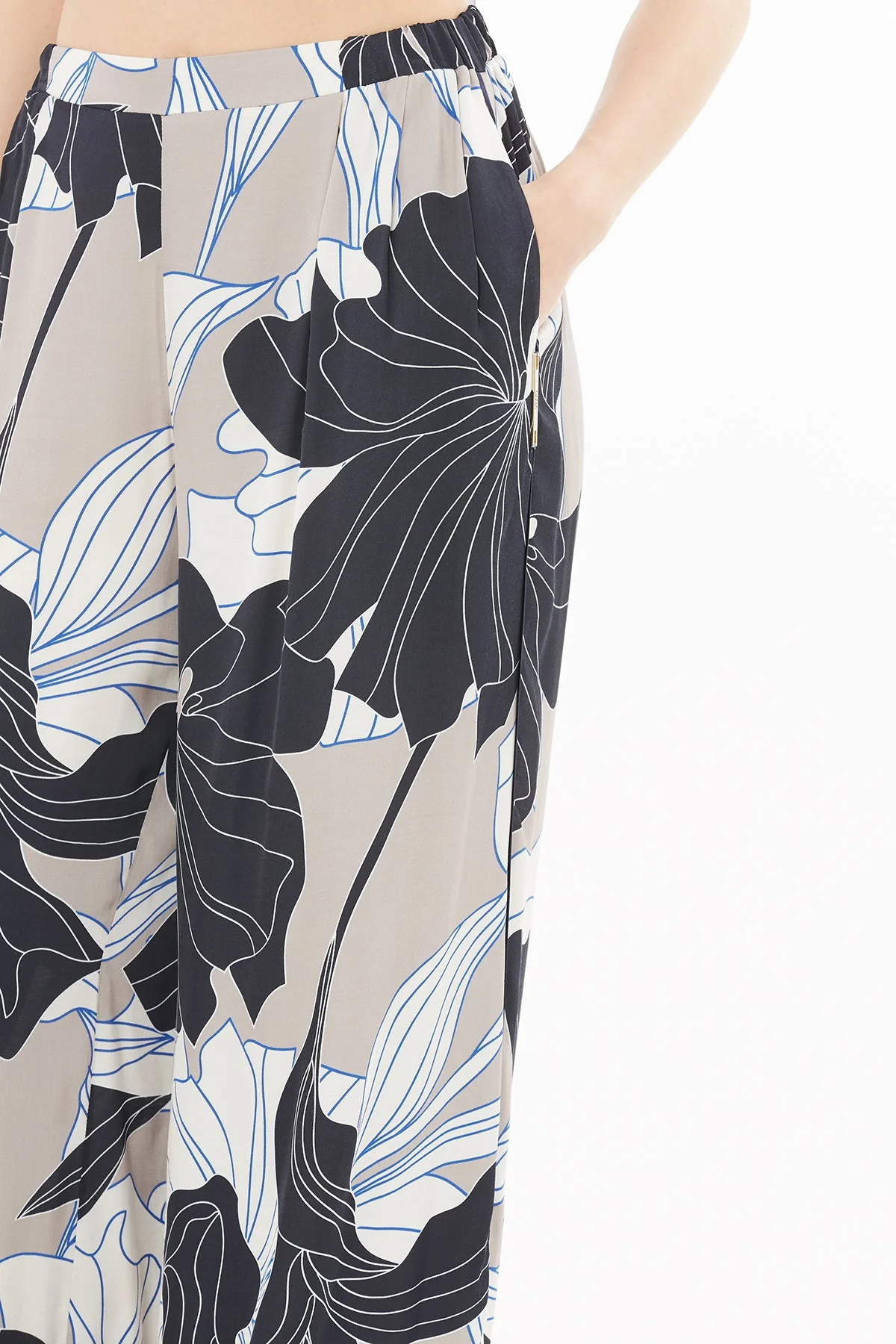 Printed Navy Wide-Leg Trousers - Image 2