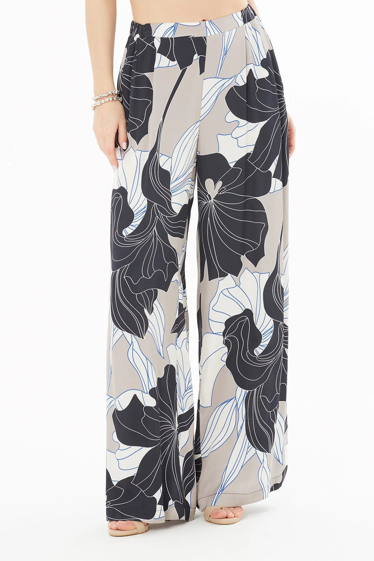 Printed Navy Wide-Leg Trousers - Image 3