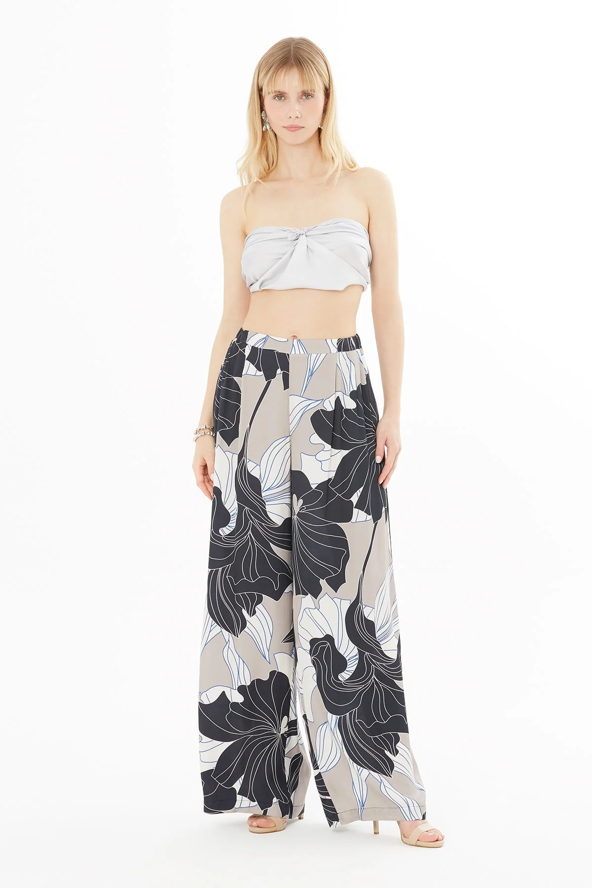 Printed Navy Wide-Leg Trousers - Image 4