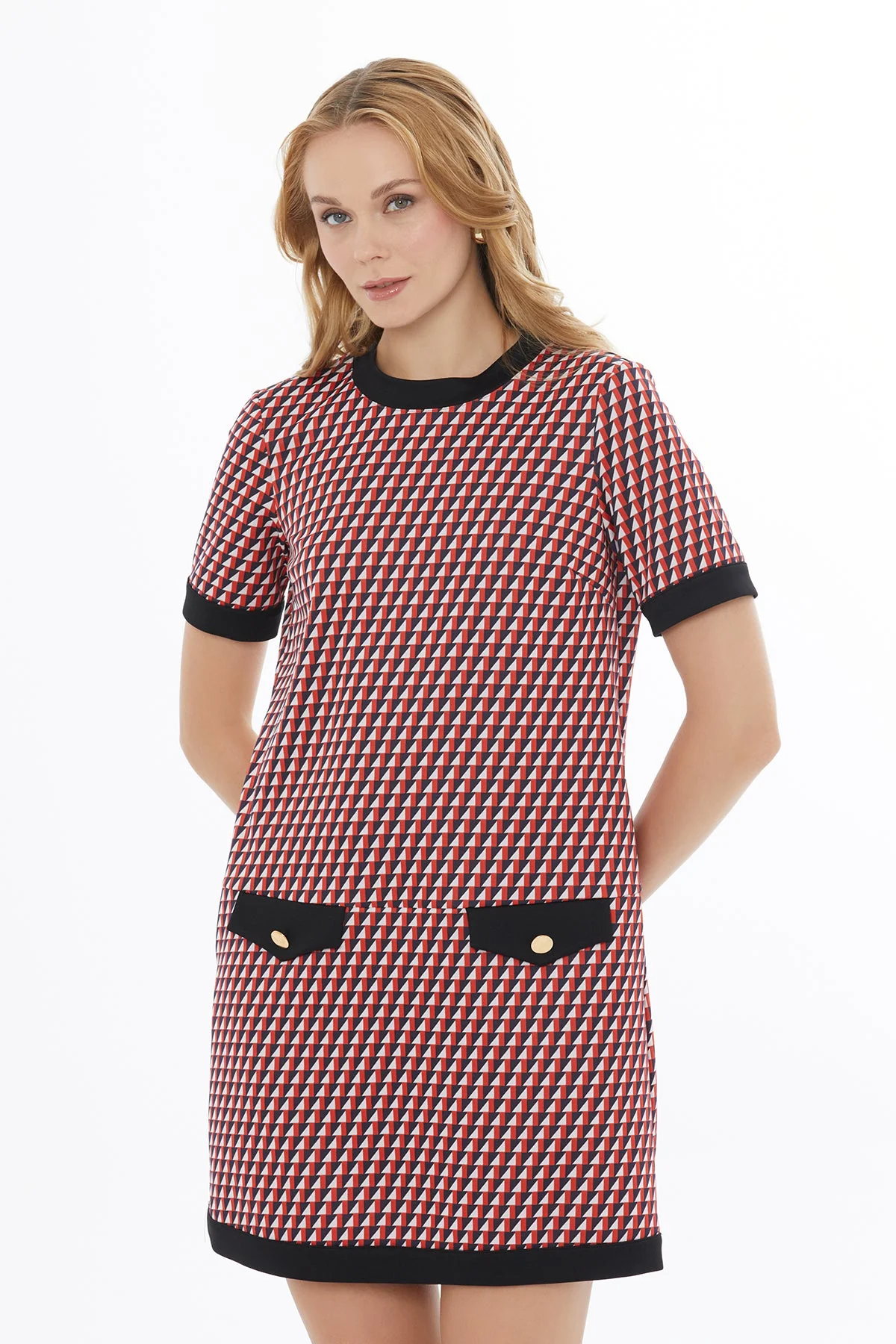 Printed Round-Neck Pocketed Mini Dress - Image 3