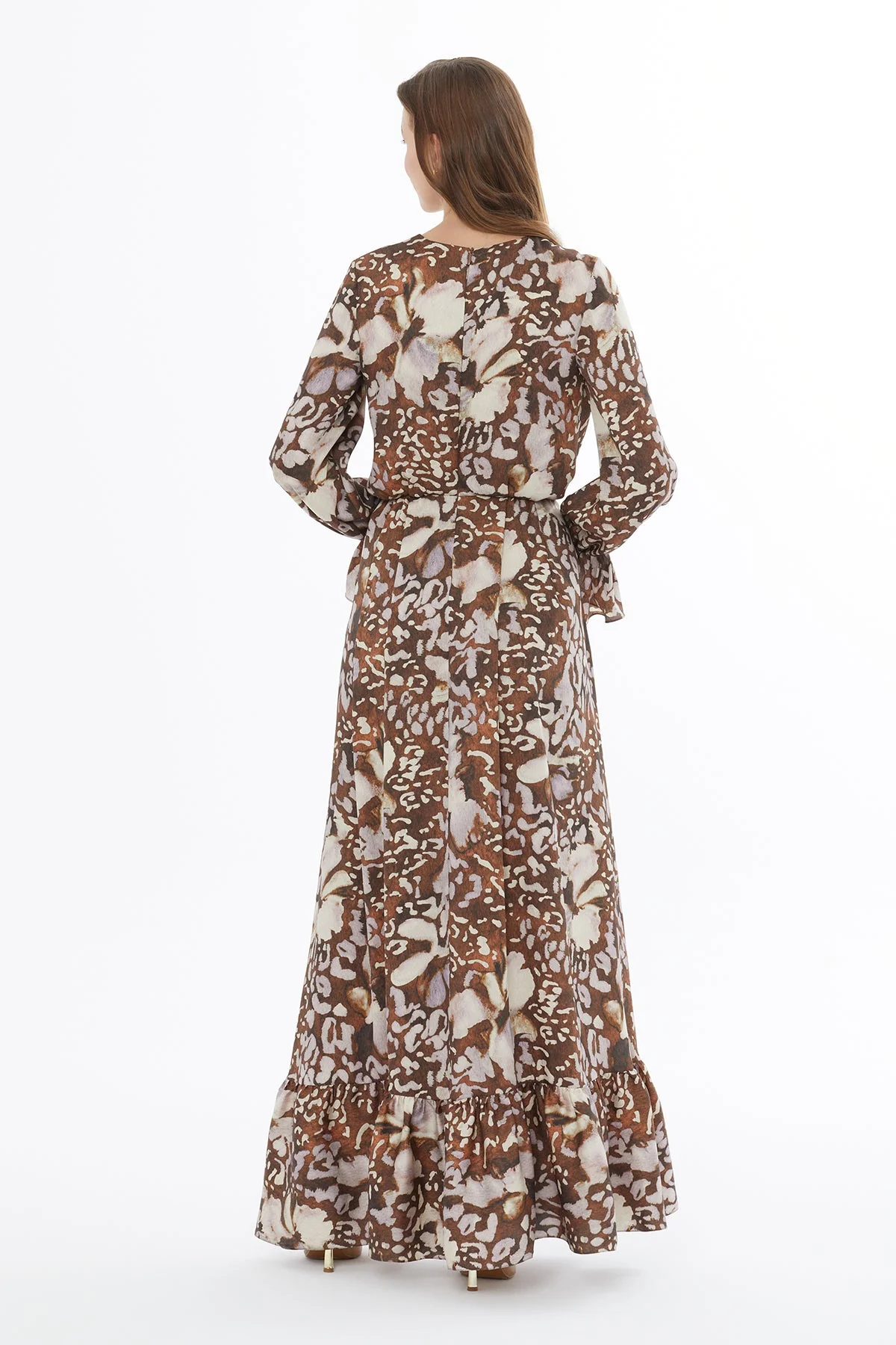 Printed Round Neck Ruffled Maxi Dress - Image 5